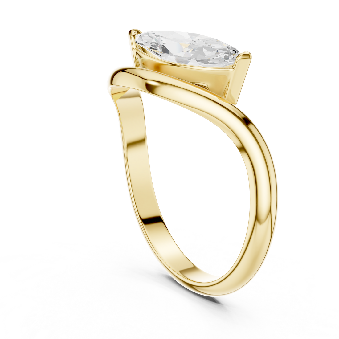 Marquise Cut Diamond Twist Band Solitaire Ring Modern Elegance