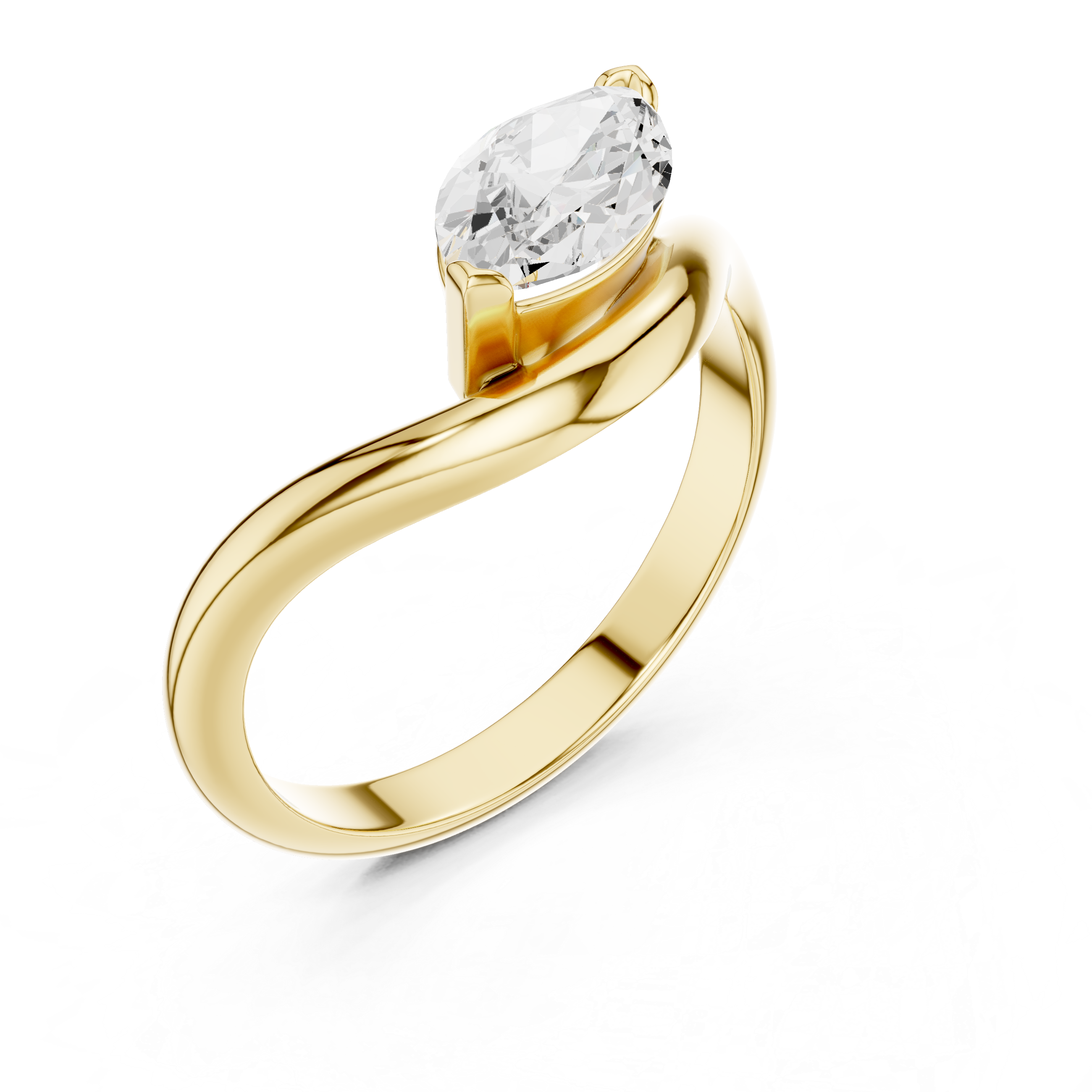 Marquise Cut Diamond Twist Band Solitaire Ring Modern Elegance