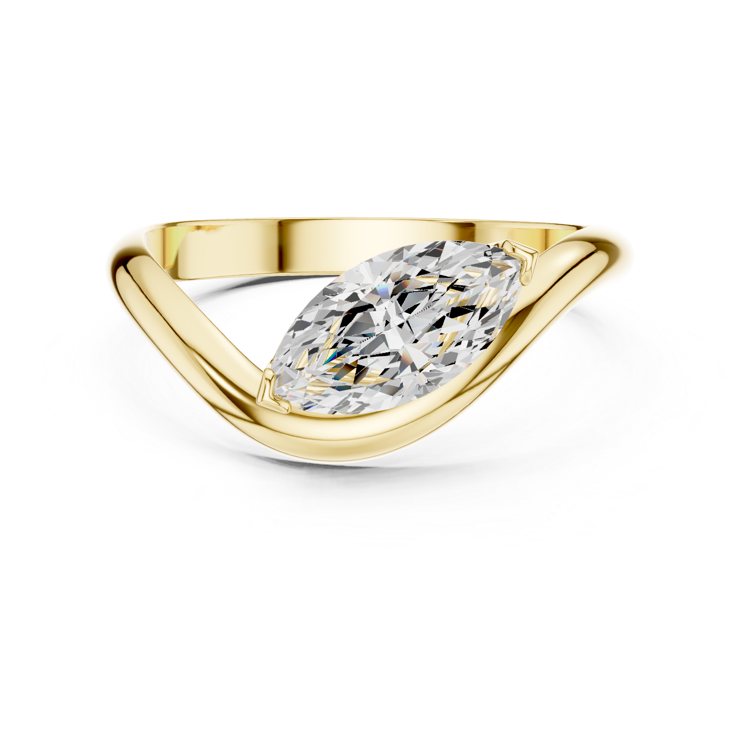Marquise Cut Diamond Twist Band Solitaire Ring Modern Elegance
