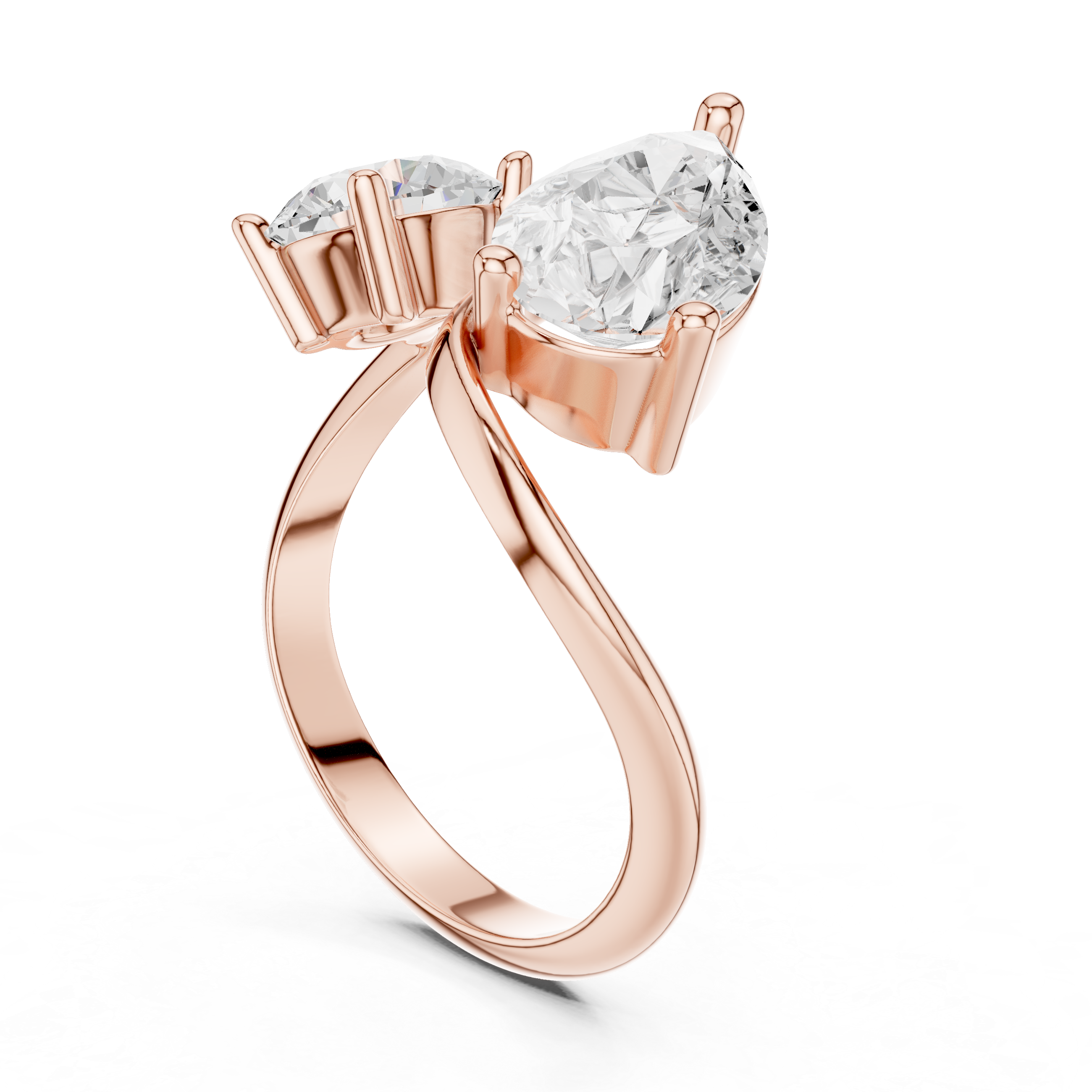 Pear and Round Diamond Twist Two Stone Ring