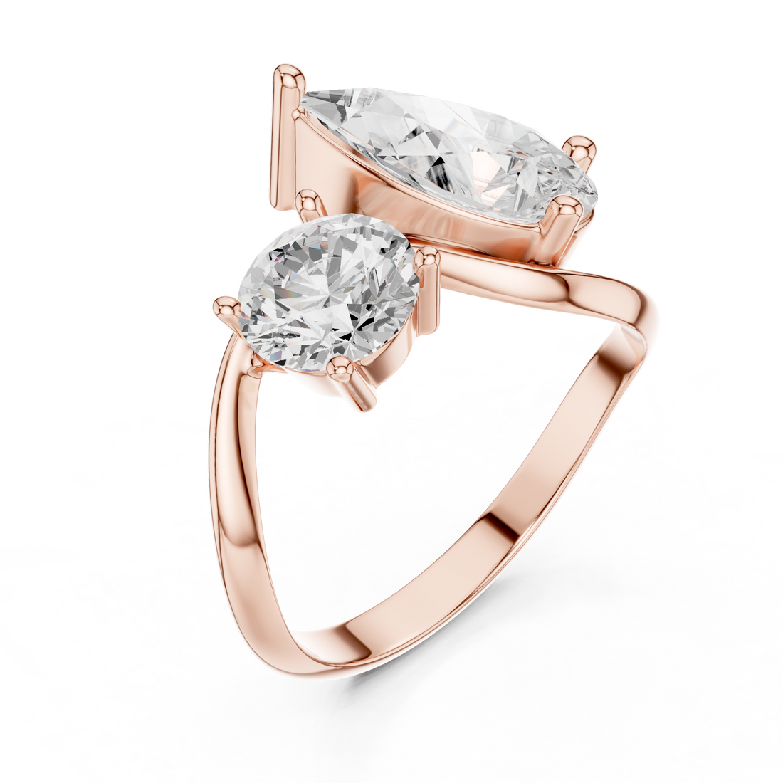 Pear and Round Diamond Twist Two Stone Ring