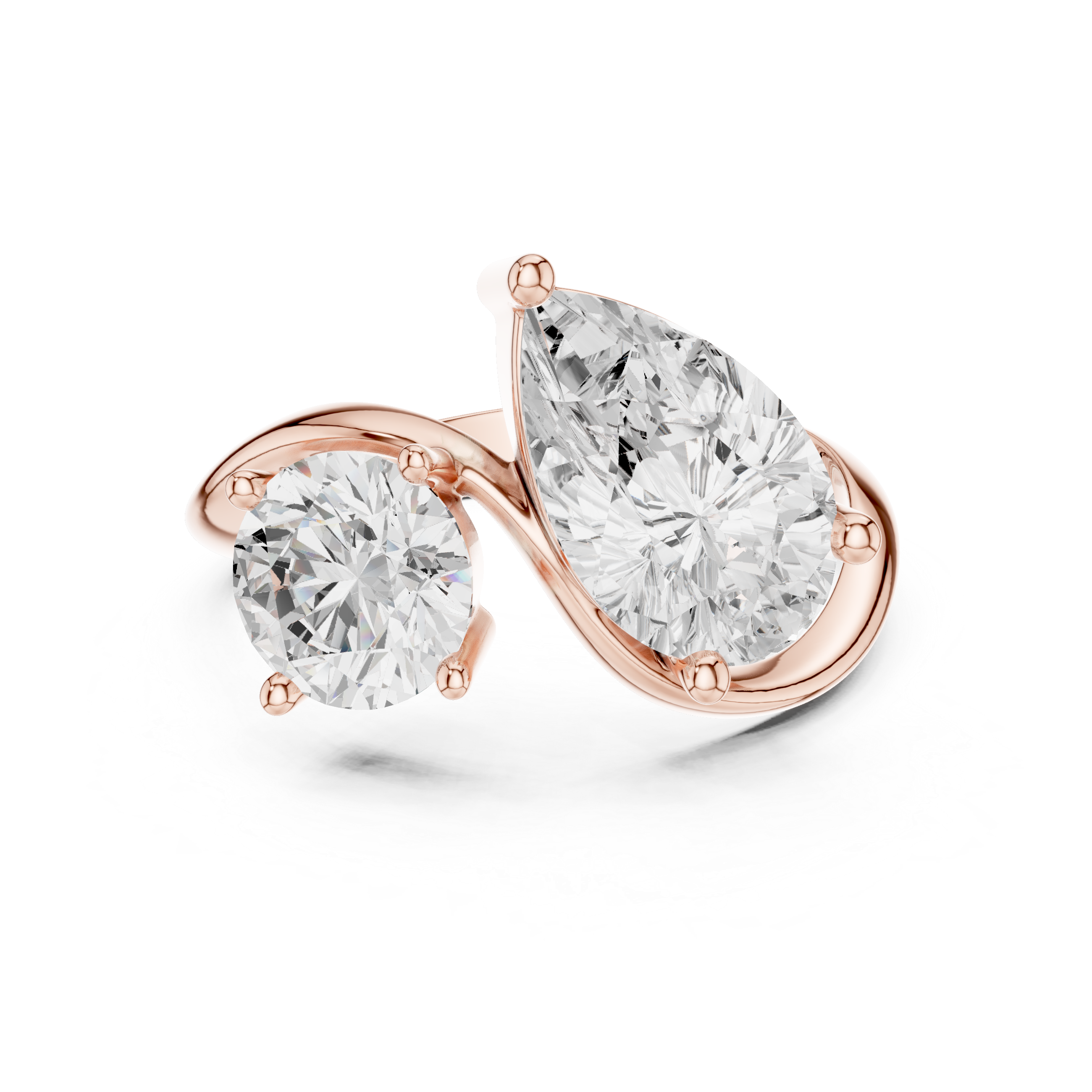 Pear and Round Diamond Twist Two Stone Ring