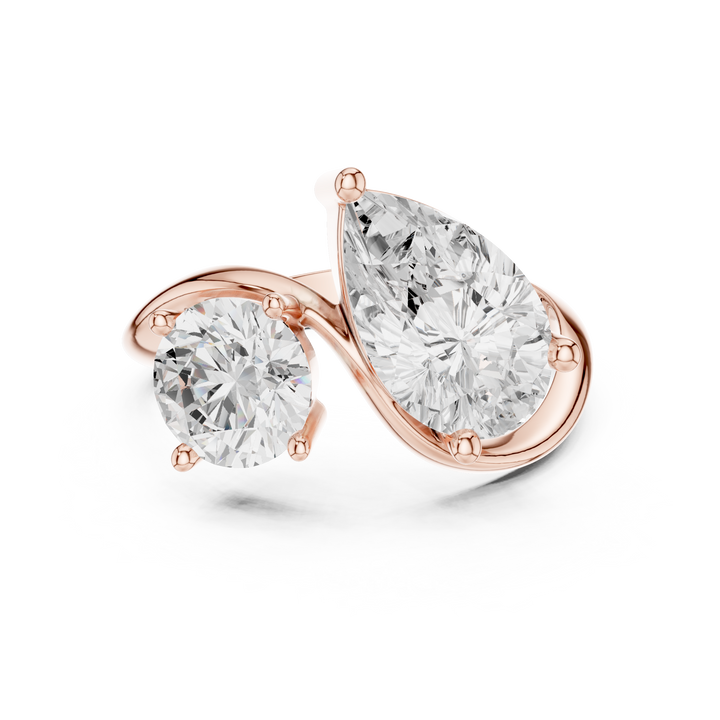Pear and Round Diamond Twist Two Stone Ring