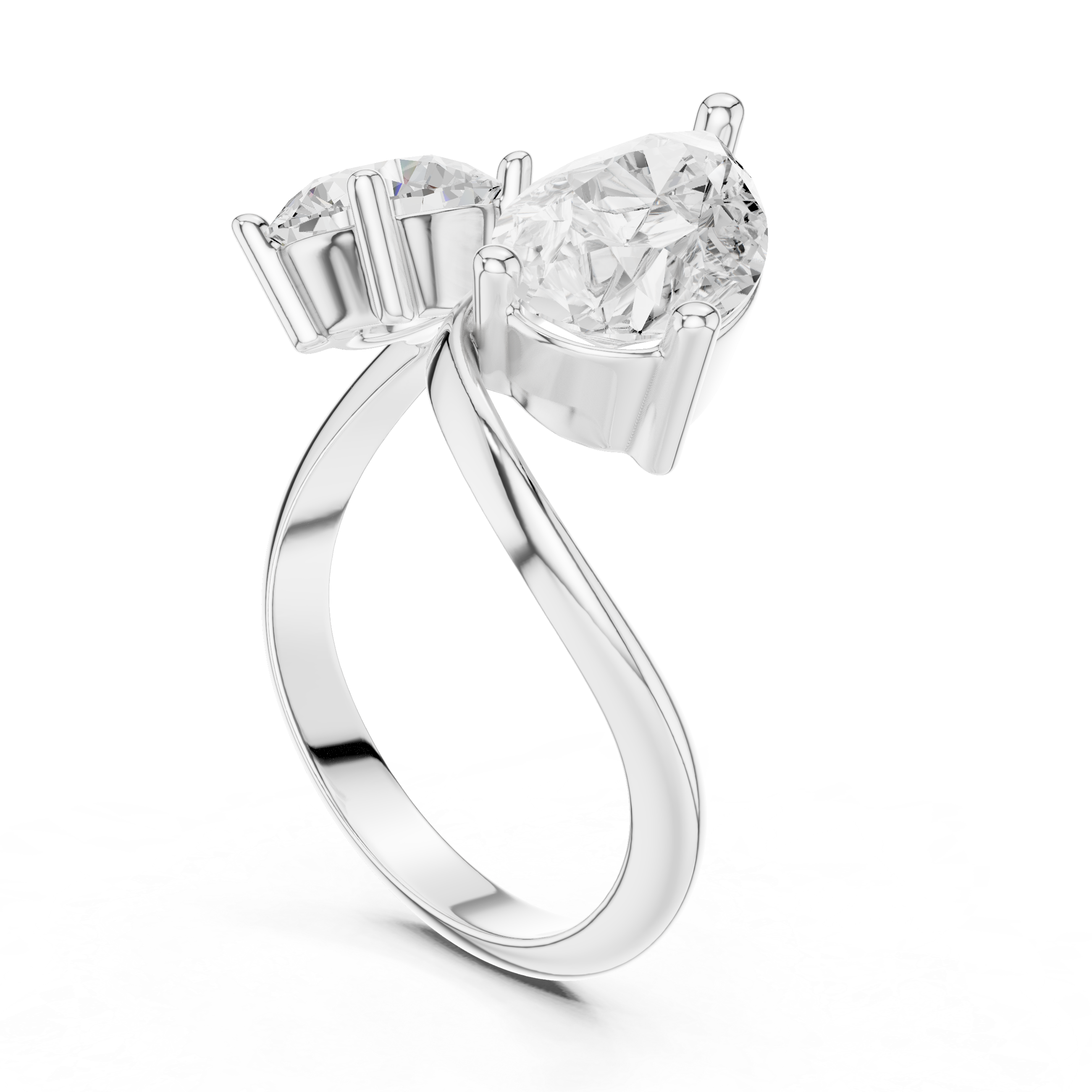 Pear and Round Diamond Twist Two Stone Ring