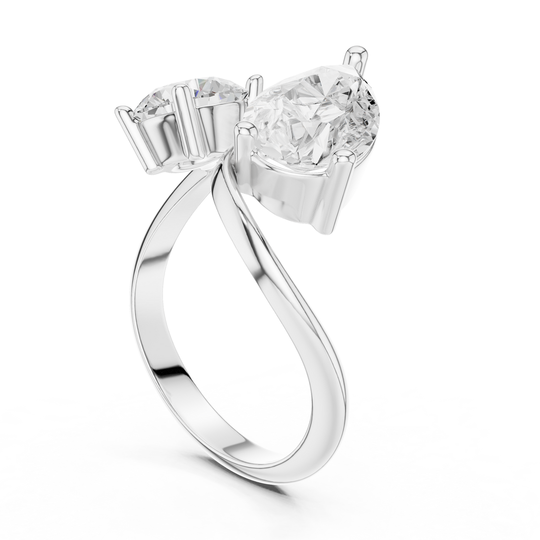 Pear and Round Diamond Twist Two Stone Ring