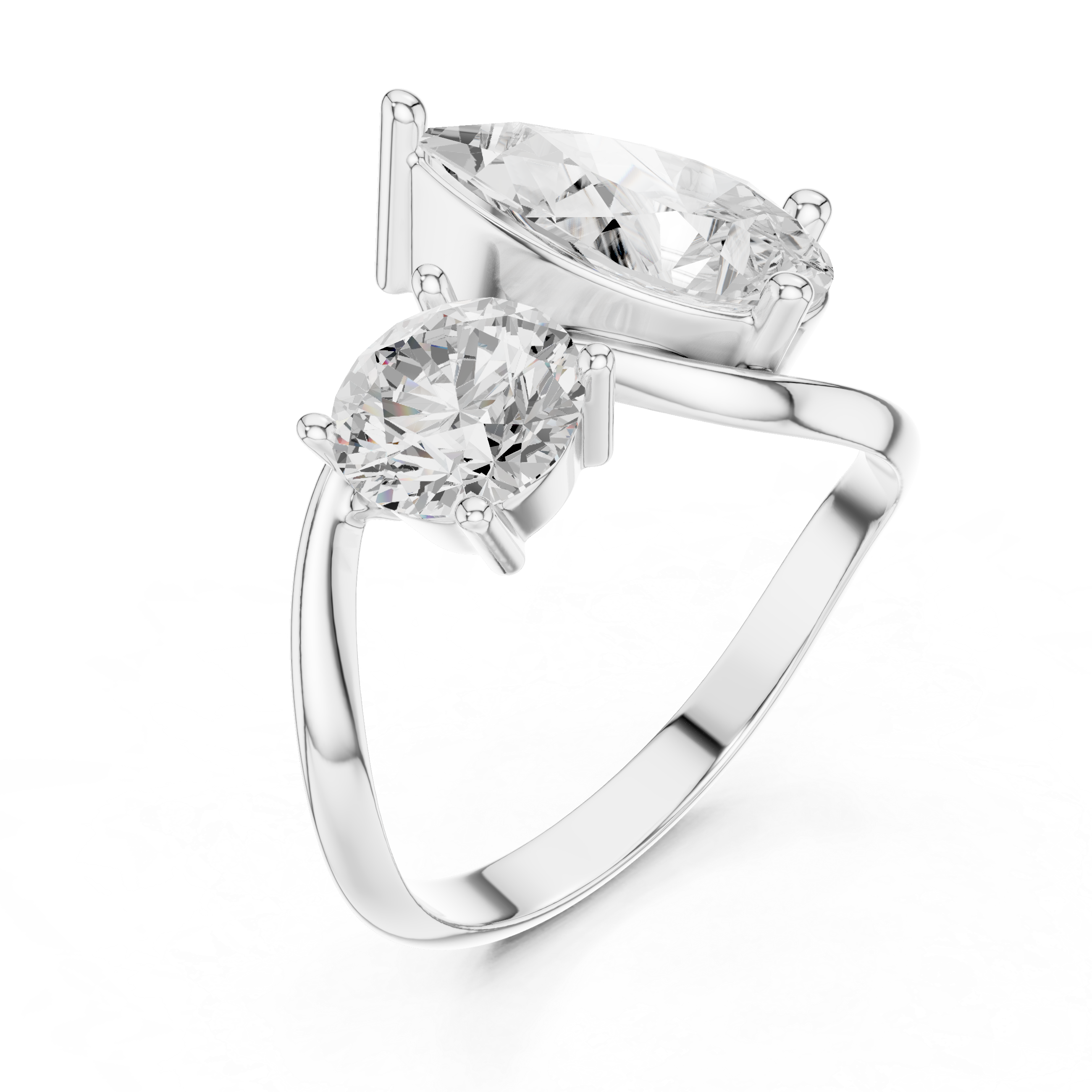 Pear and Round Diamond Twist Two Stone Ring