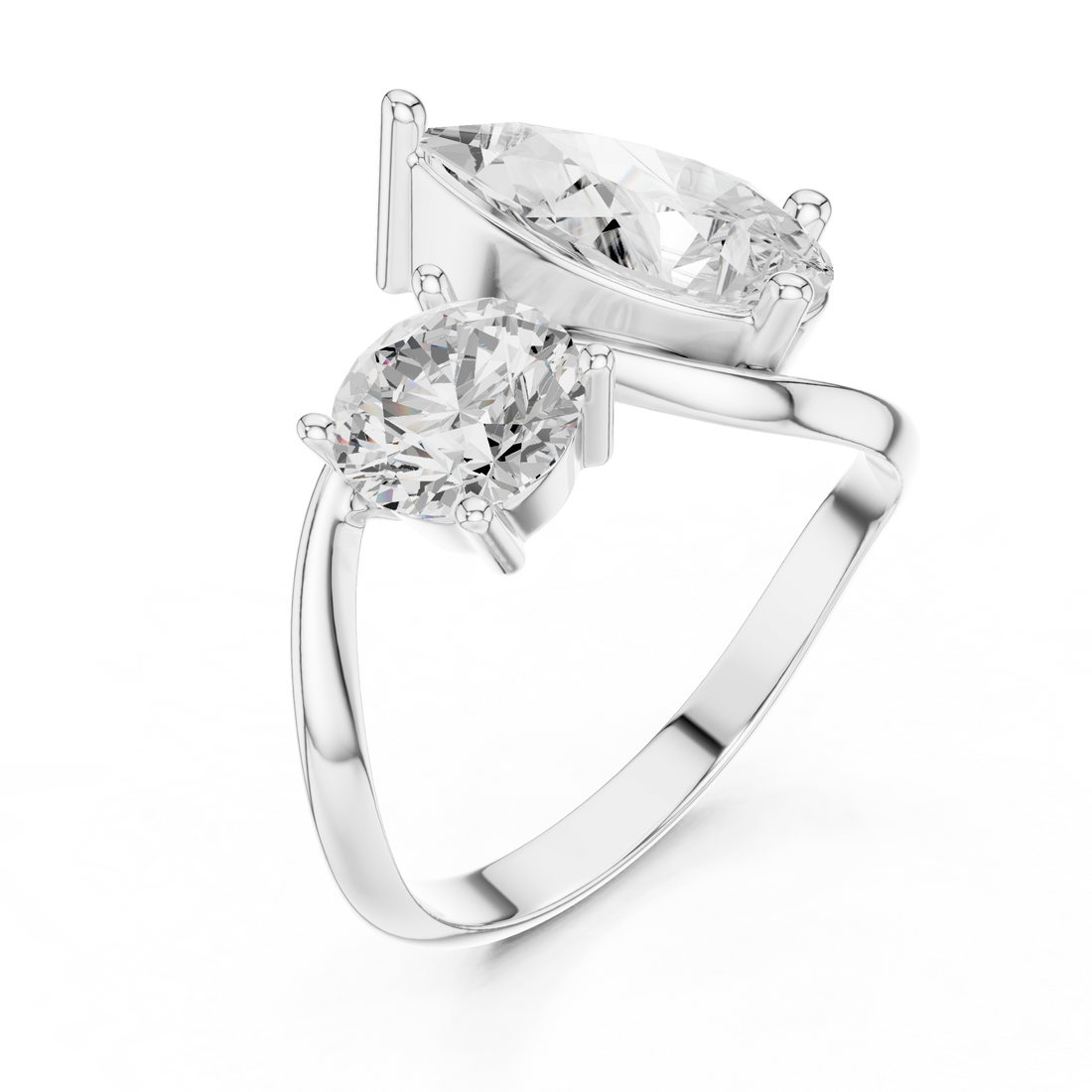 Pear and Round Diamond Twist Two Stone Ring