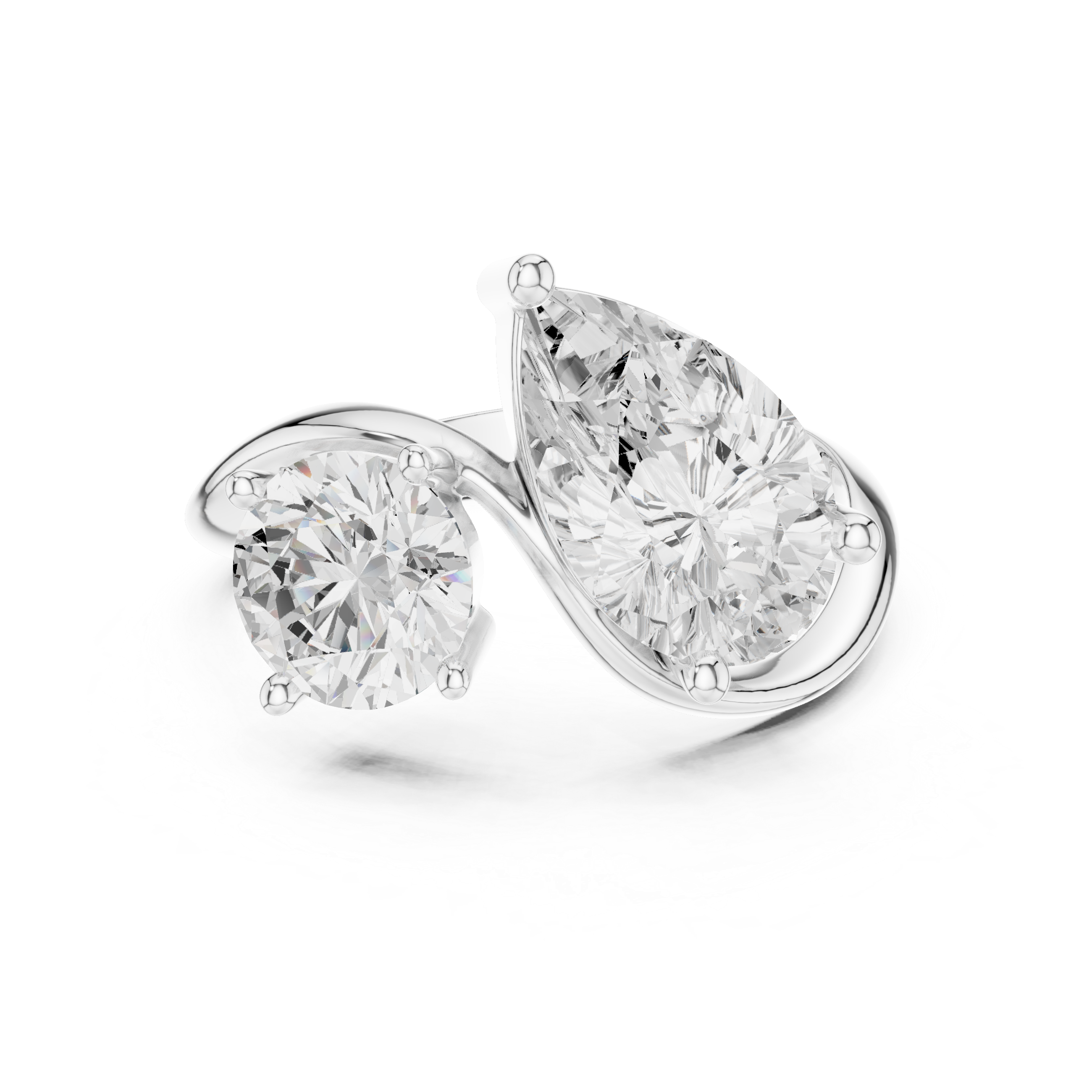 Pear and Round Diamond Twist Two Stone Ring