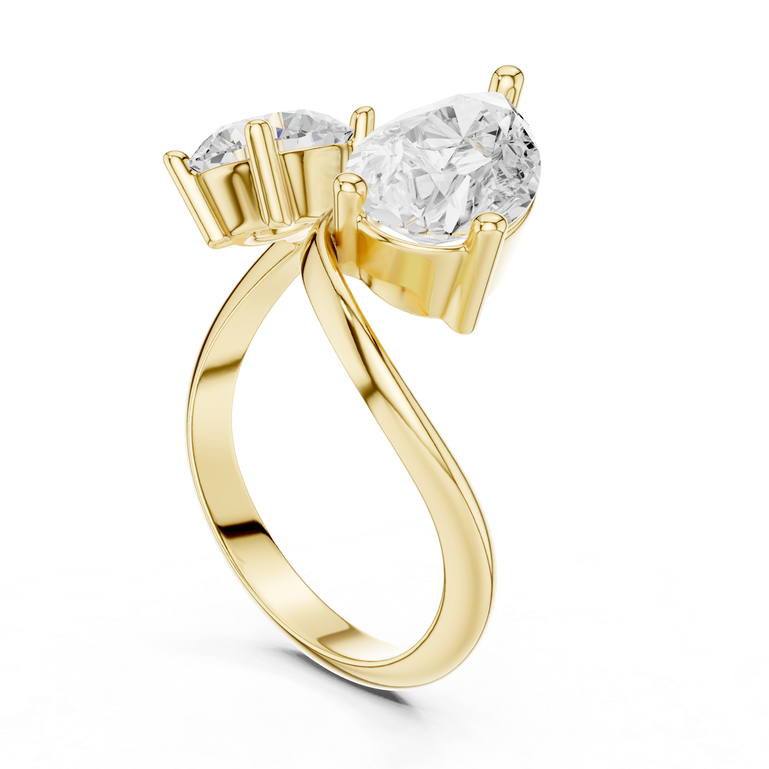 Pear and Round Diamond Twist Two Stone Ring