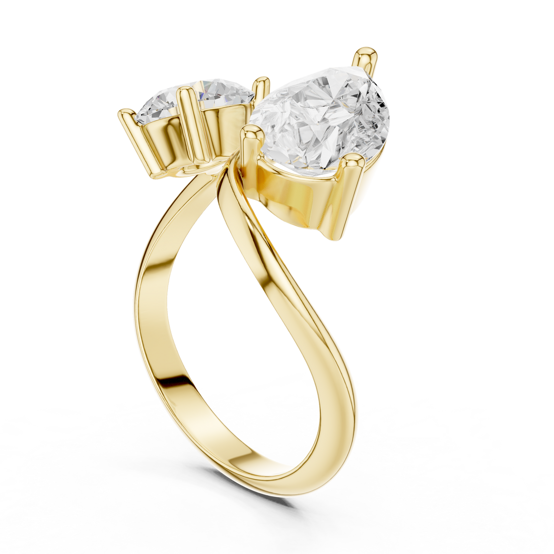 Pear and Round Diamond Twist Two Stone Ring