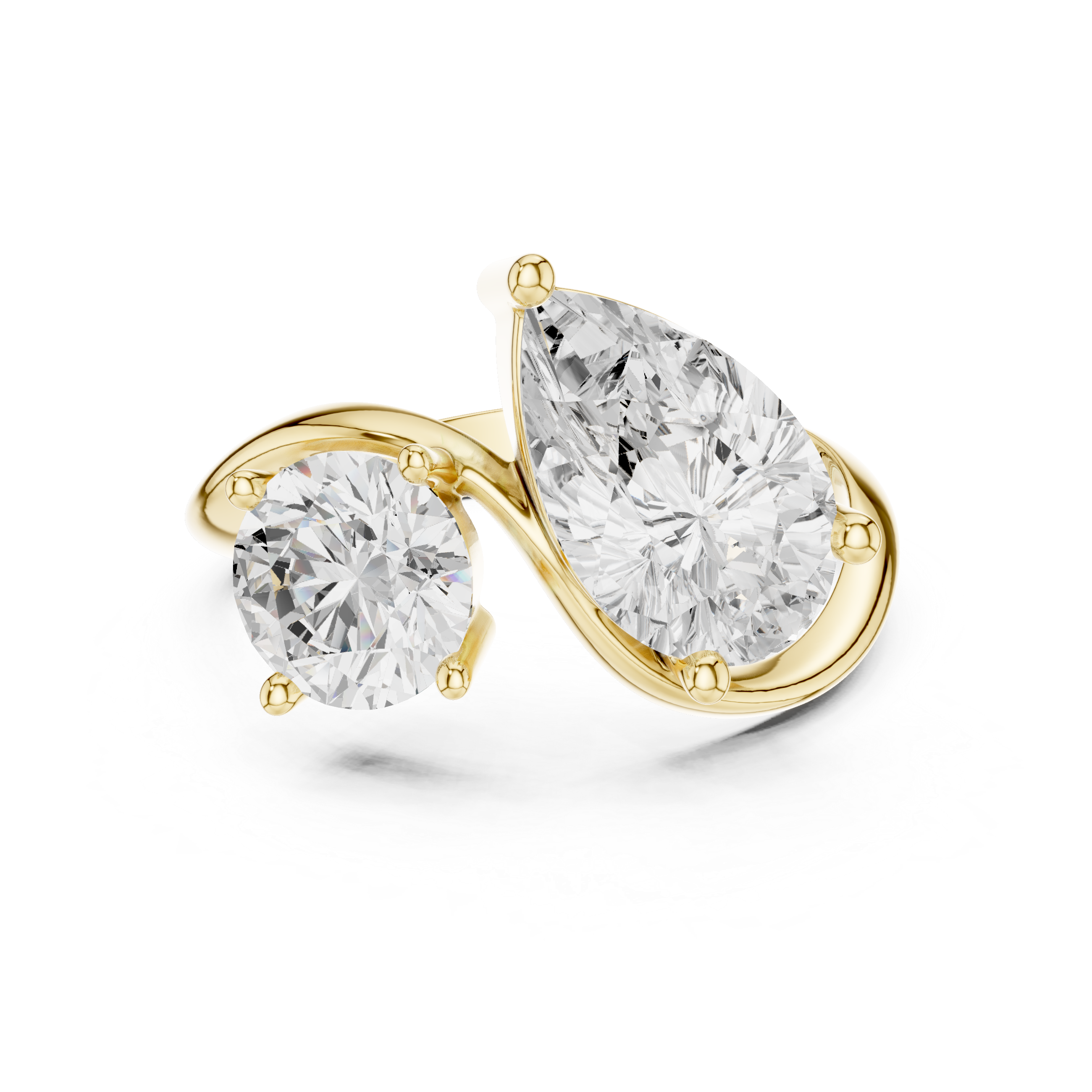 Pear and Round Diamond Twist Two Stone Ring
