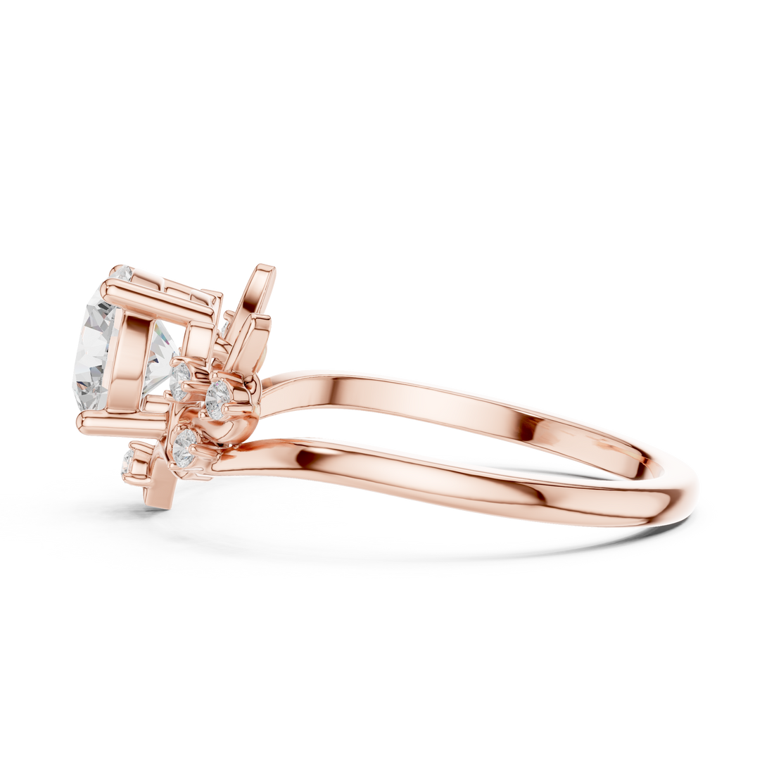 Round Diamond Branch Inspired Side Stone Ring