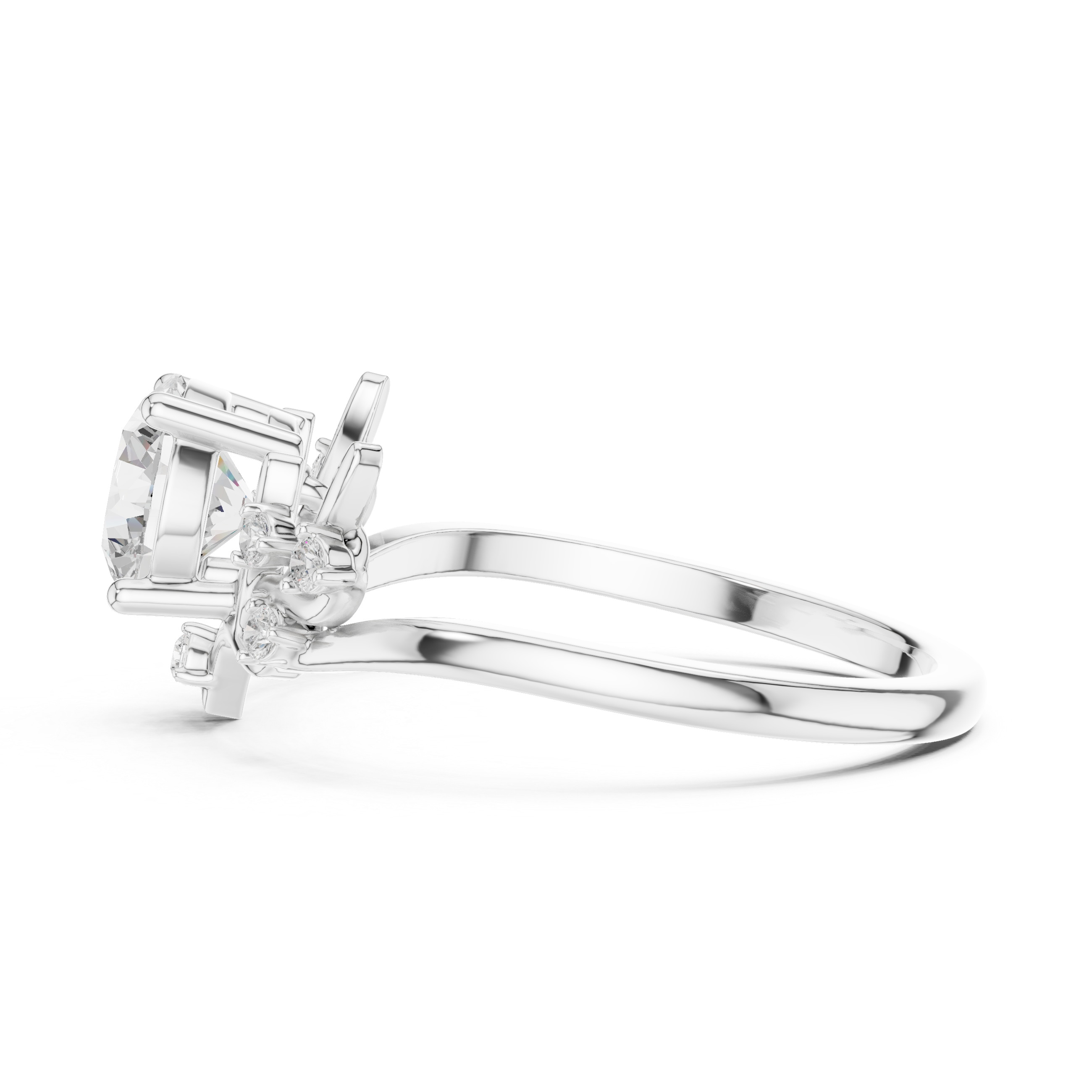 Round Diamond Branch Inspired Side Stone Ring