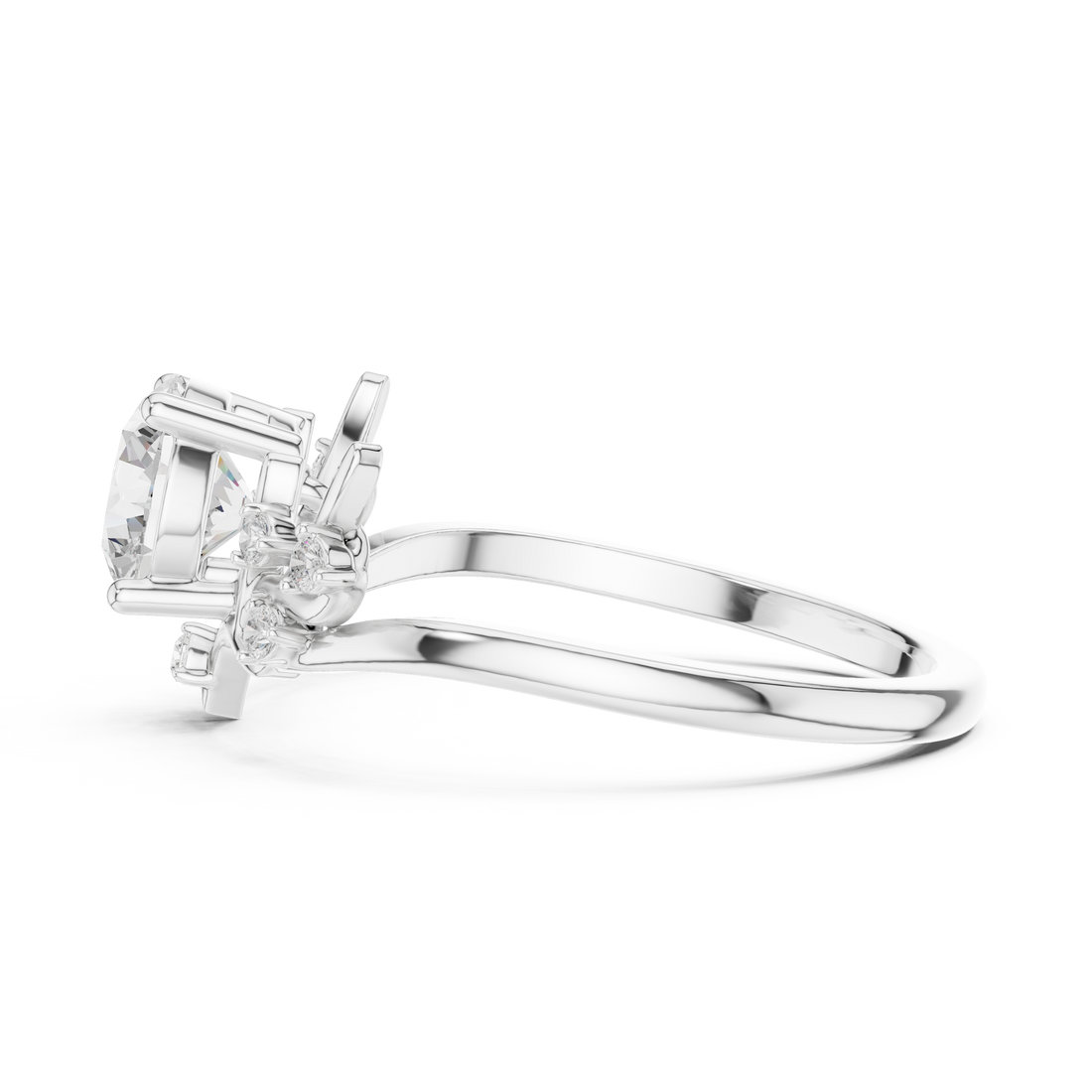 Round Diamond Branch Inspired Side Stone Ring
