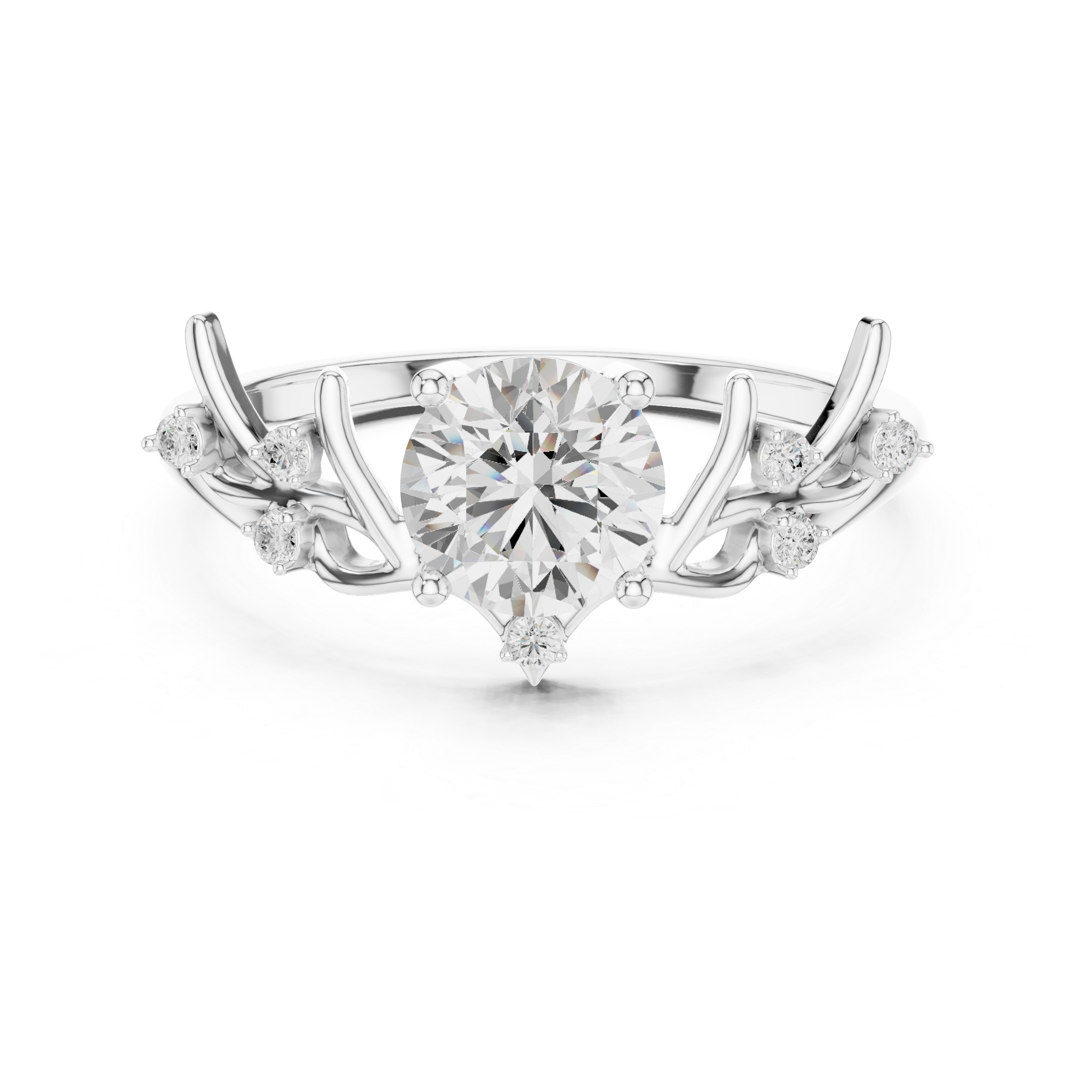 Round Diamond Branch Inspired Side Stone Ring