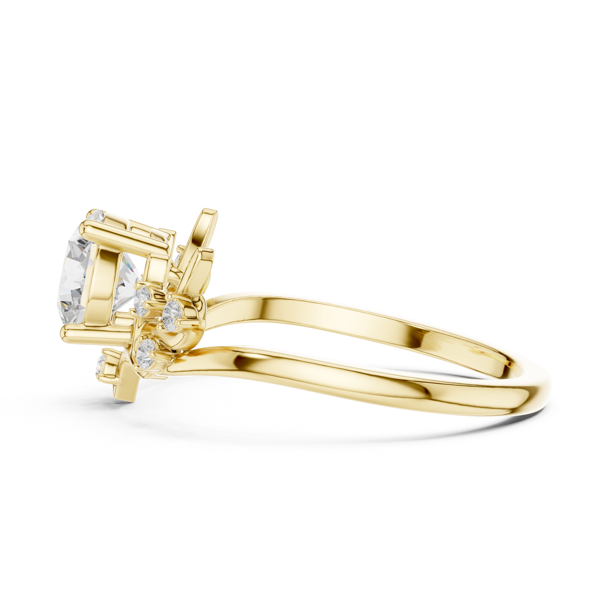 Round Diamond Branch Inspired Side Stone Ring