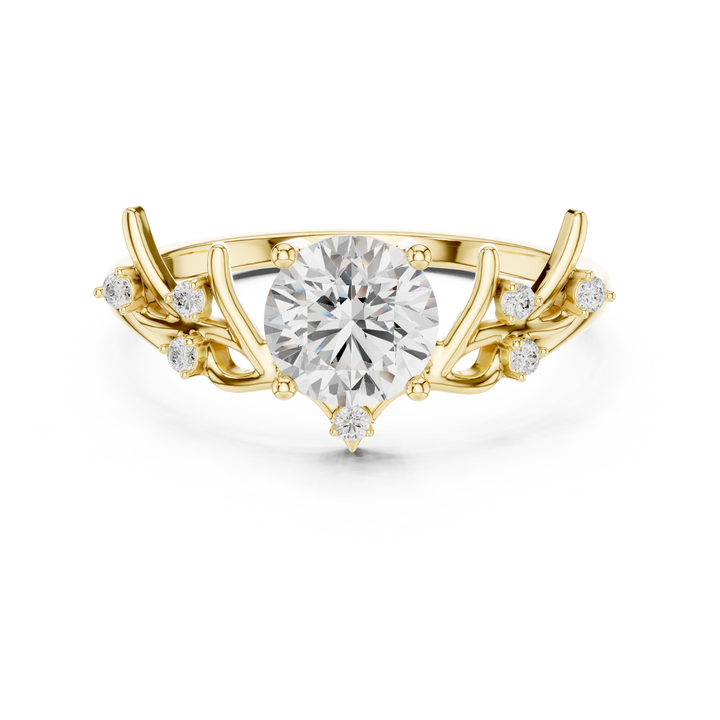 Round Diamond Branch Inspired Side Stone Ring