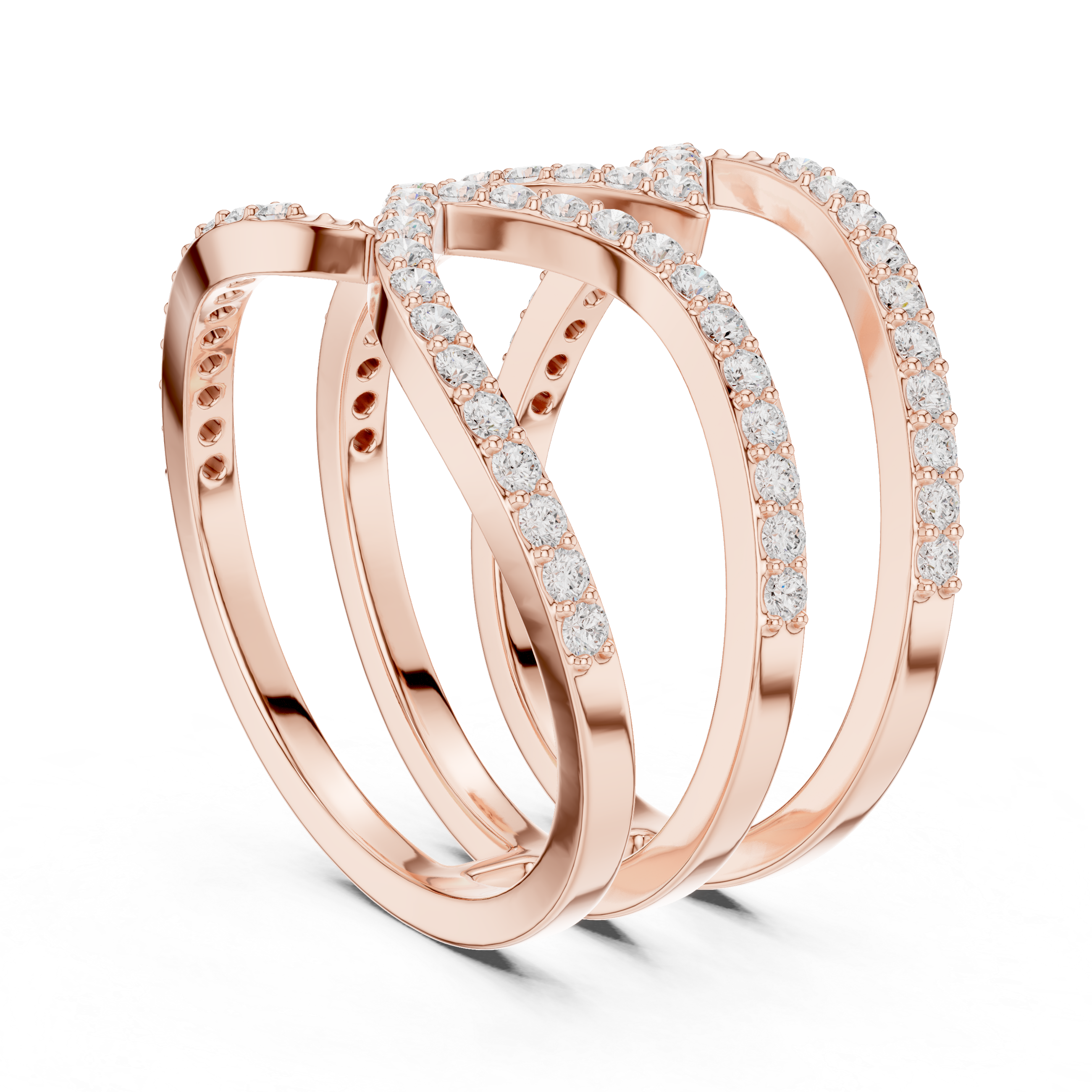 Round Diamond Multi Layer Twist Band Ring Elegant Crisscross Design