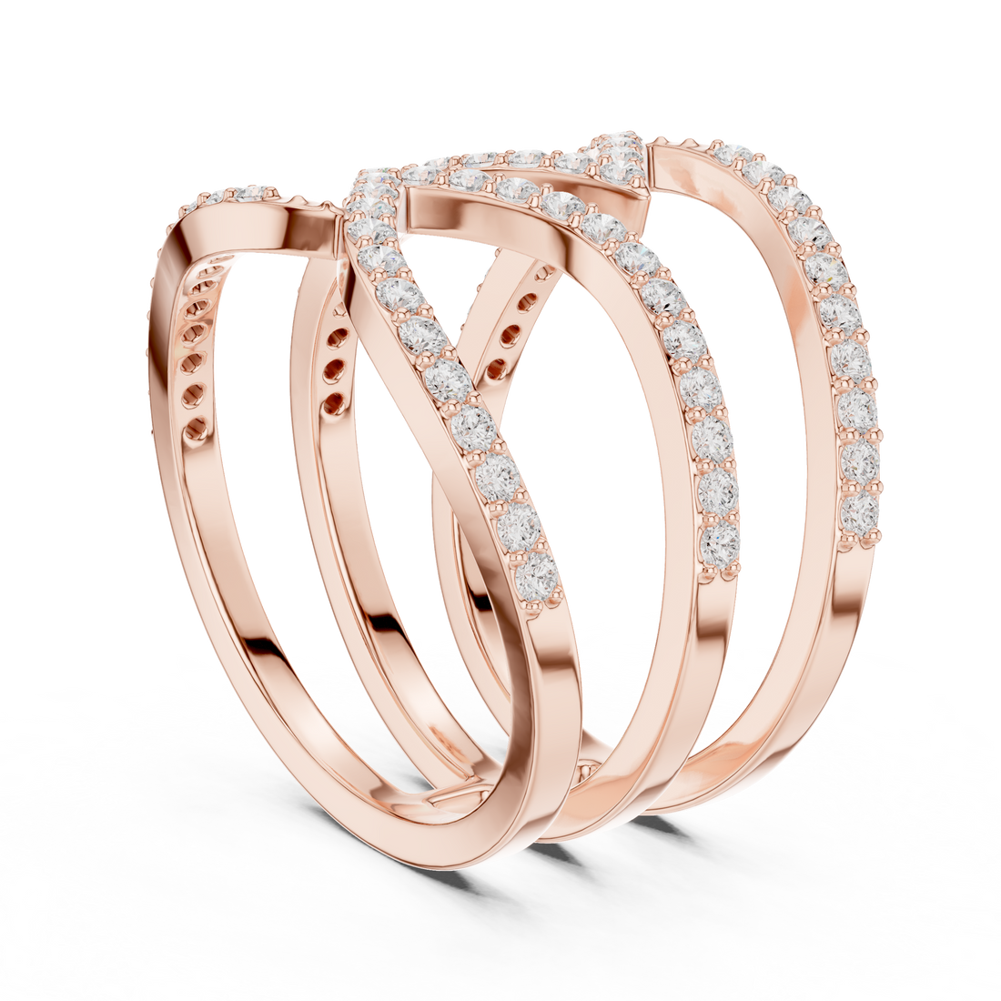 Round Diamond Multi Layer Twist Band Ring Elegant Crisscross Design