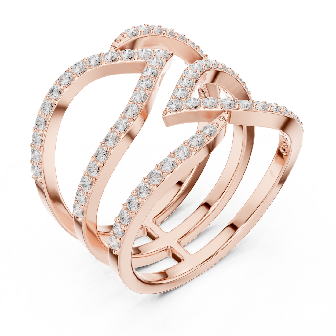 Round Diamond Multi Layer Twist Band Ring Elegant Crisscross Design