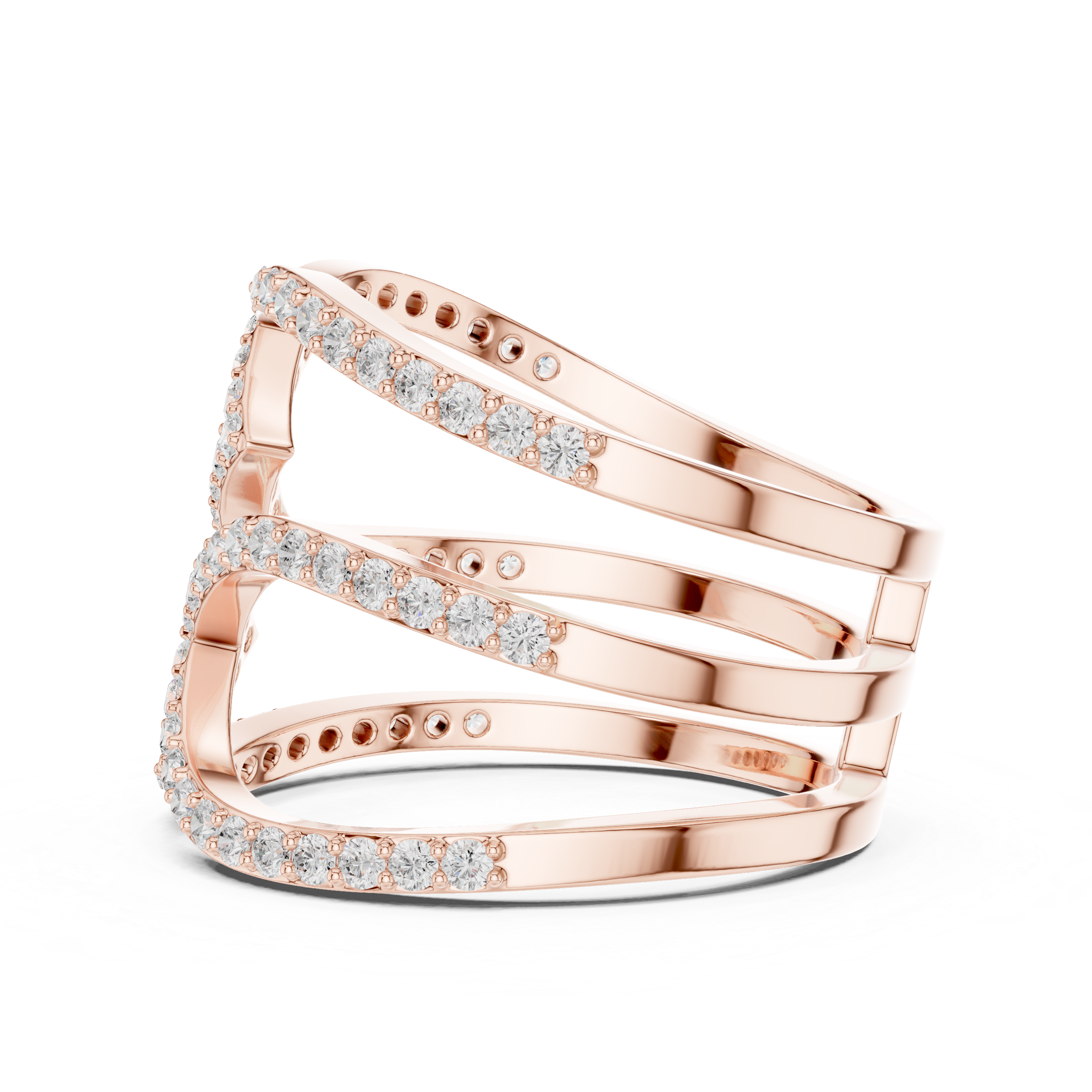 Round Diamond Multi Layer Twist Band Ring Elegant Crisscross Design