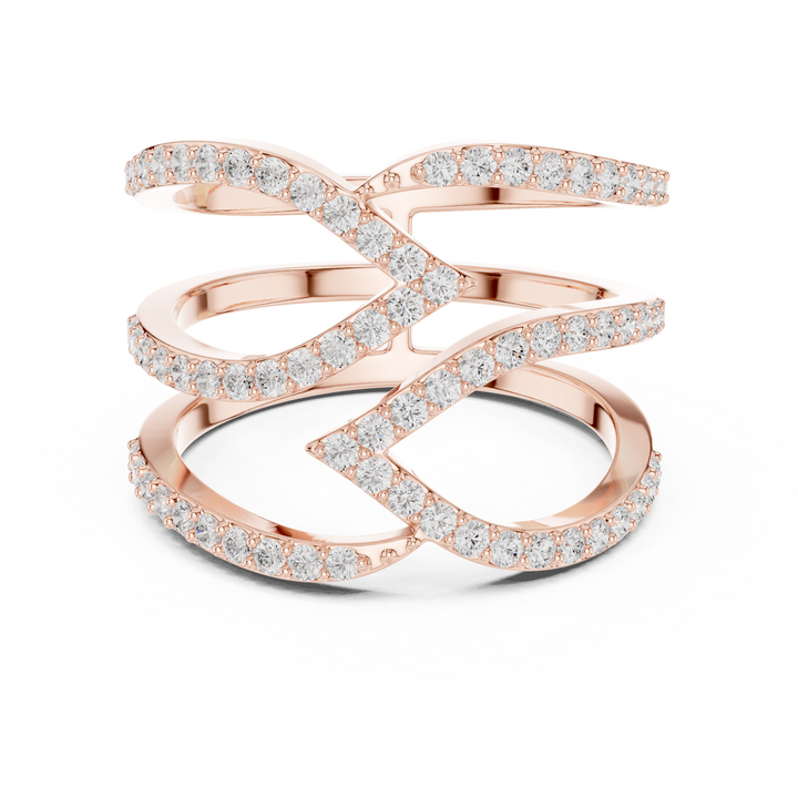 Round Diamond Multi Layer Twist Band Ring Elegant Crisscross Design