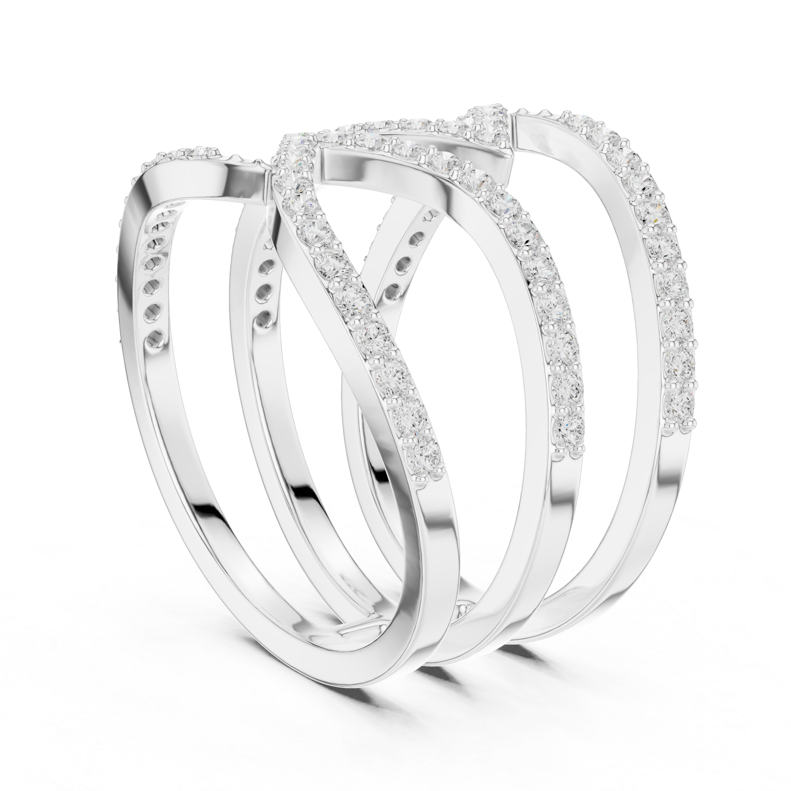 Round Diamond Multi Layer Twist Band Ring Elegant Crisscross Design