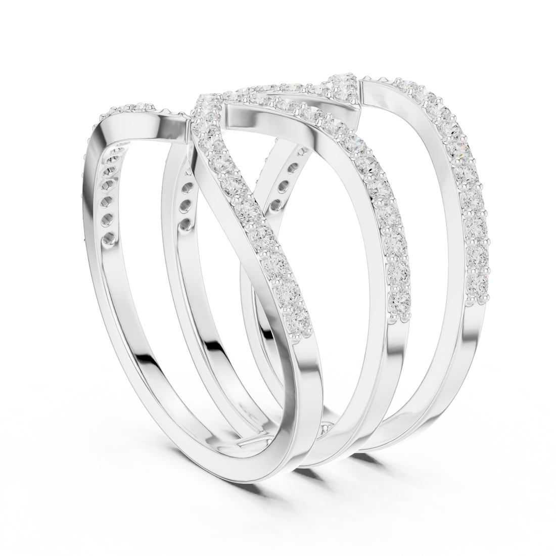 Round Diamond Multi Layer Twist Band Ring Elegant Crisscross Design