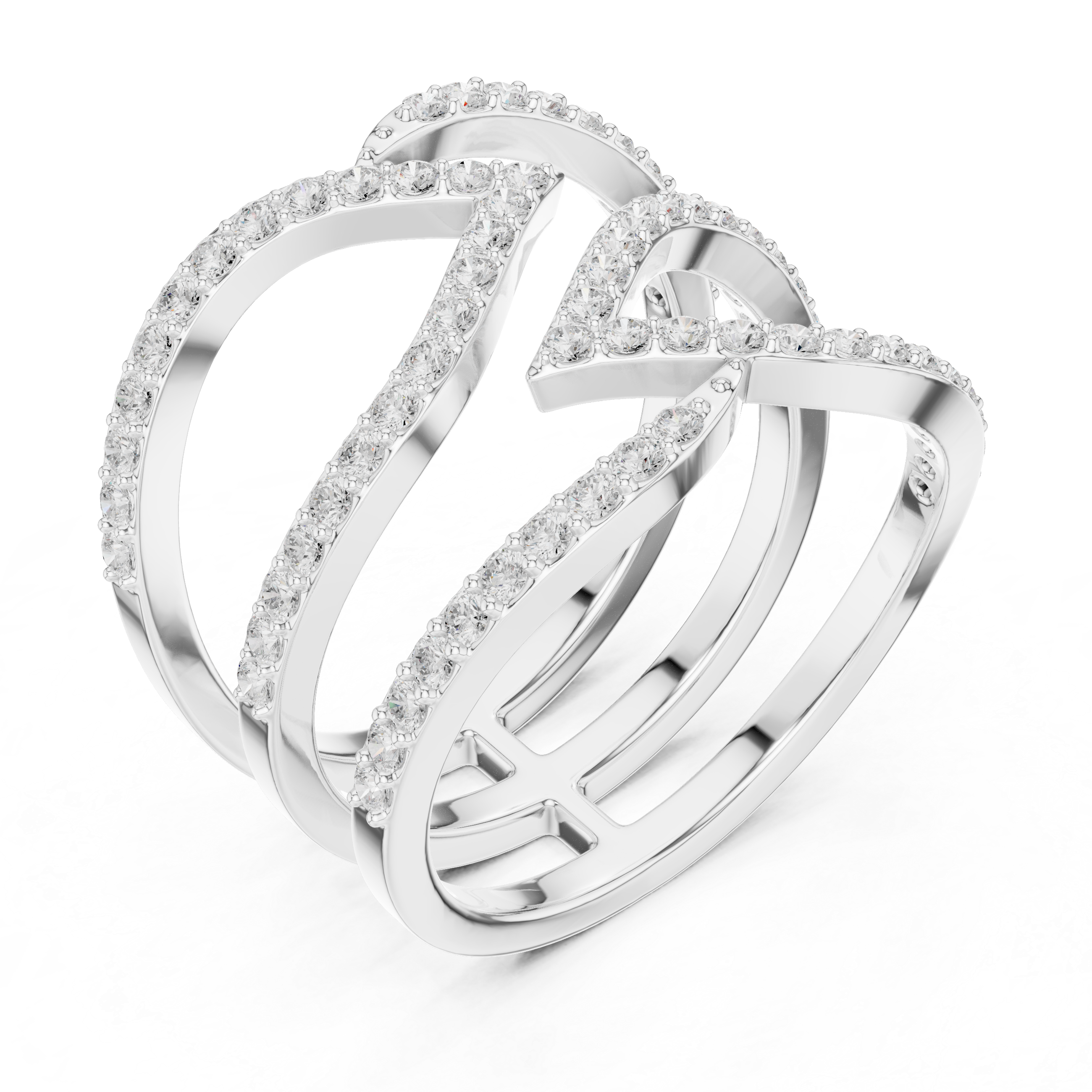 Round Diamond Multi Layer Twist Band Ring Elegant Crisscross Design