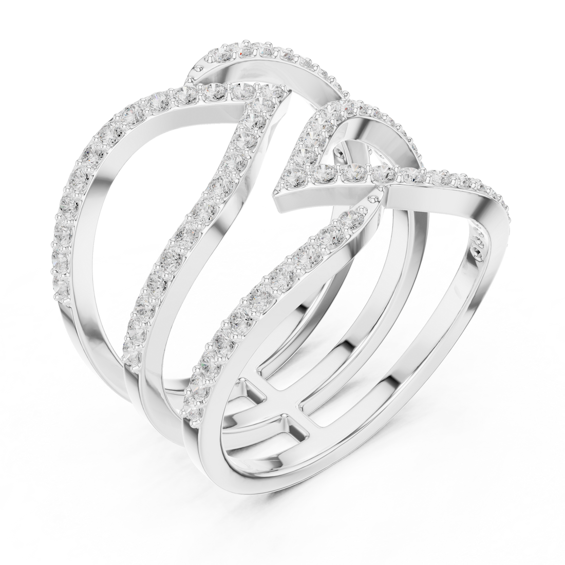 Round Diamond Multi Layer Twist Band Ring Elegant Crisscross Design