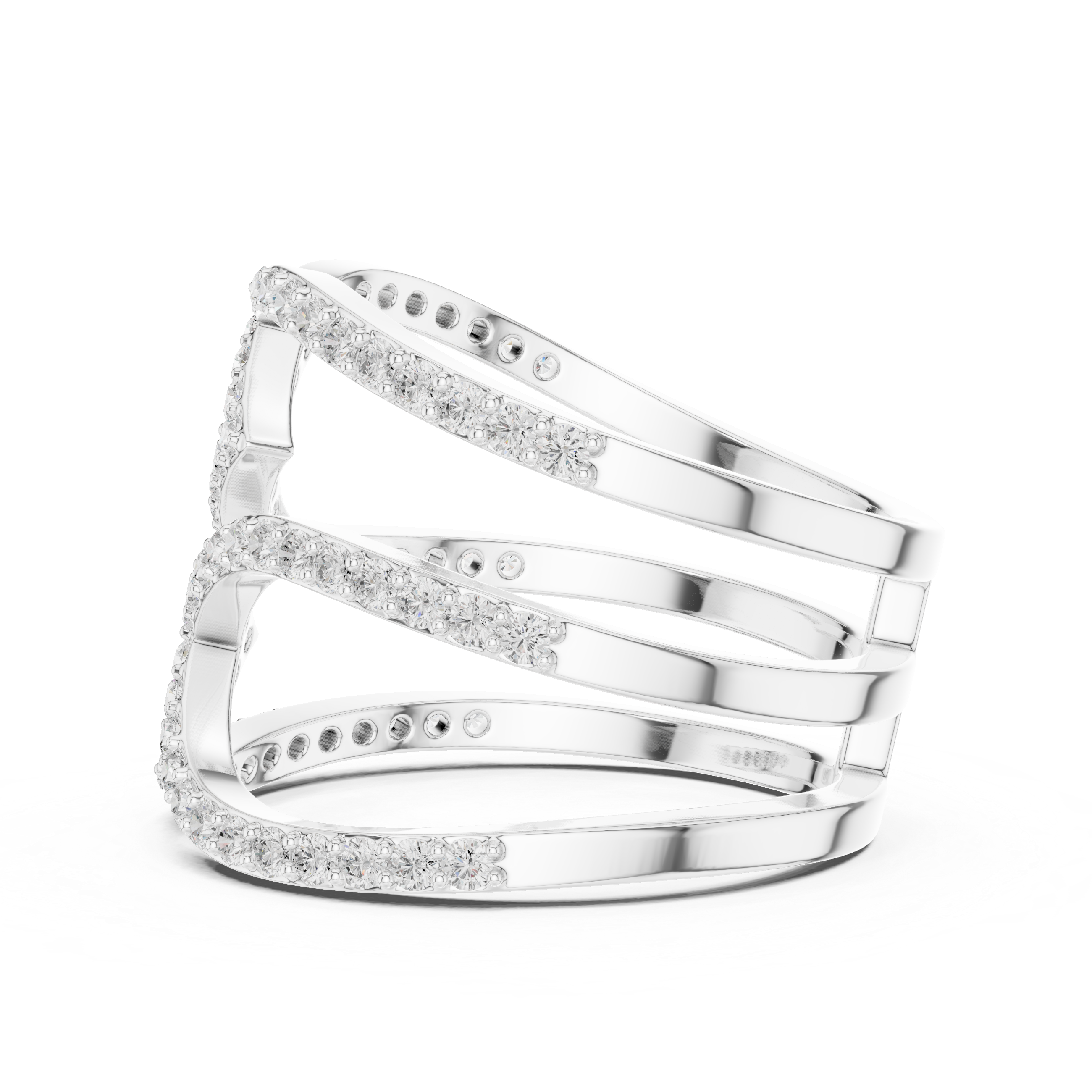 Round Diamond Multi Layer Twist Band Ring Elegant Crisscross Design