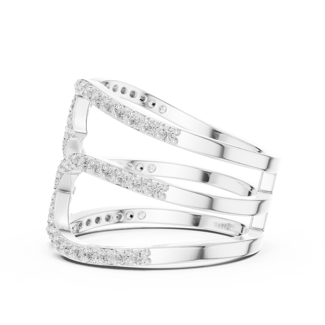 Round Diamond Multi Layer Twist Band Ring Elegant Crisscross Design