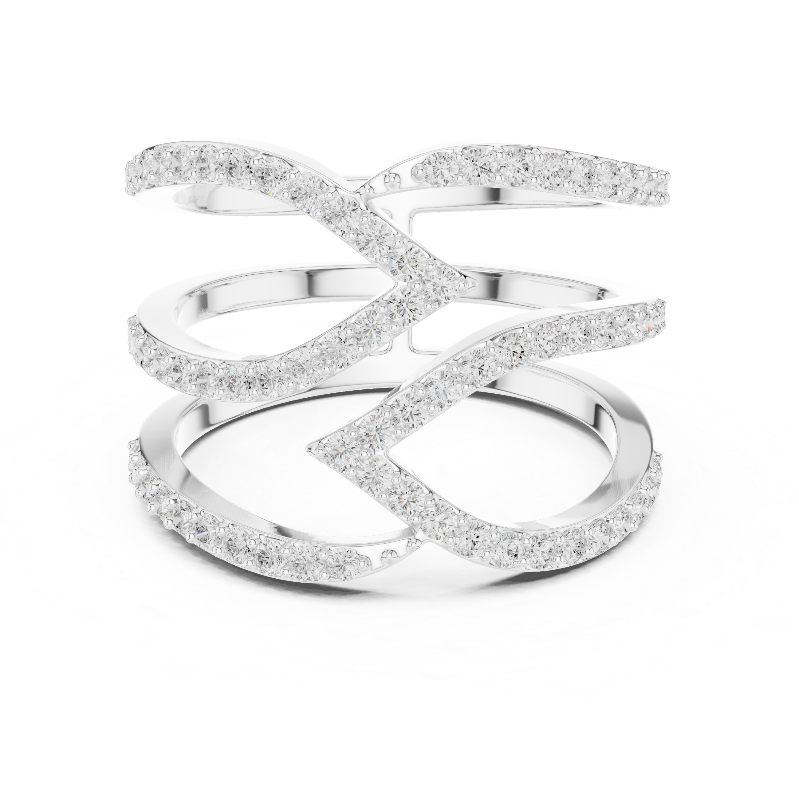Round Diamond Multi Layer Twist Band Ring Elegant Crisscross Design