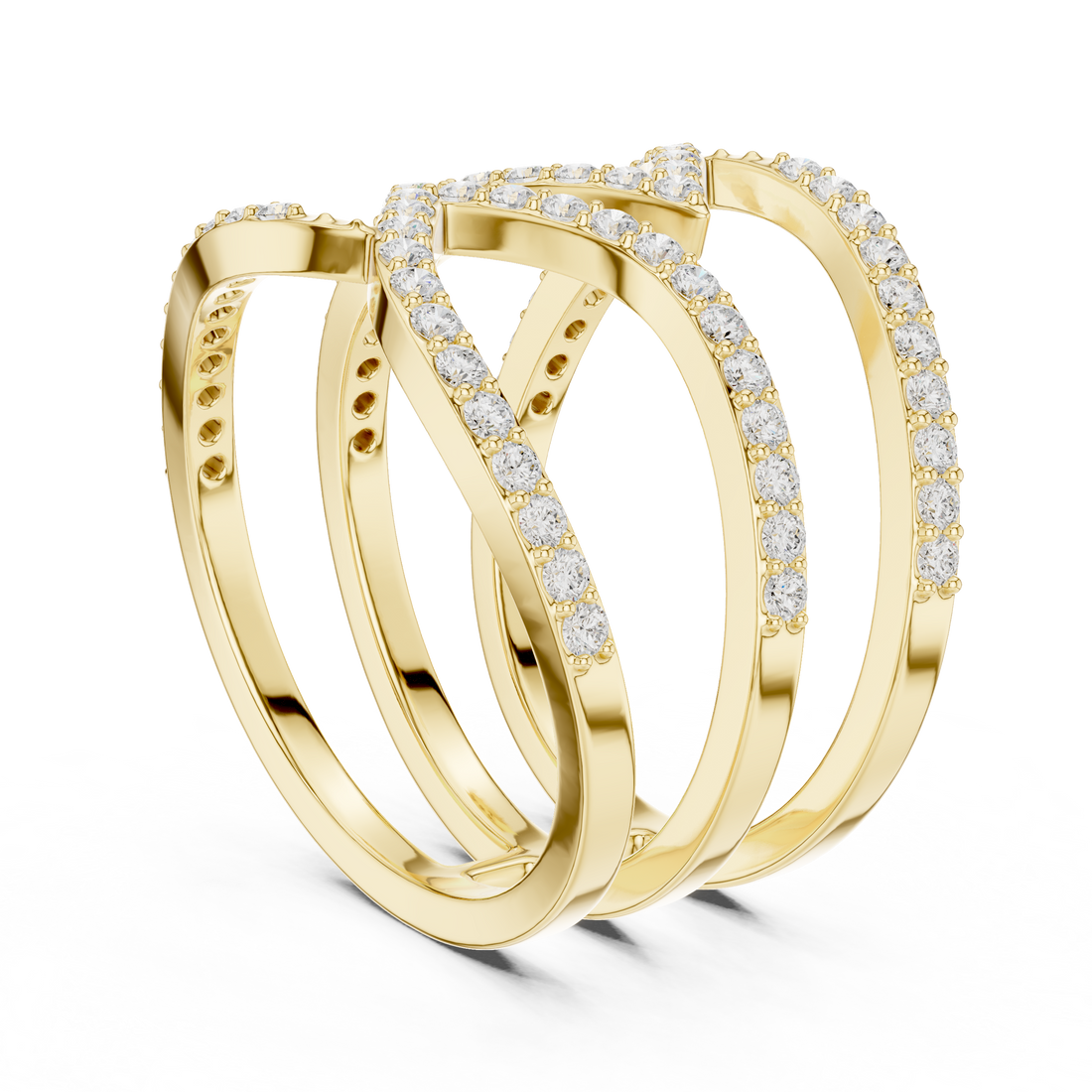Round Diamond Multi Layer Twist Band Ring Elegant Crisscross Design