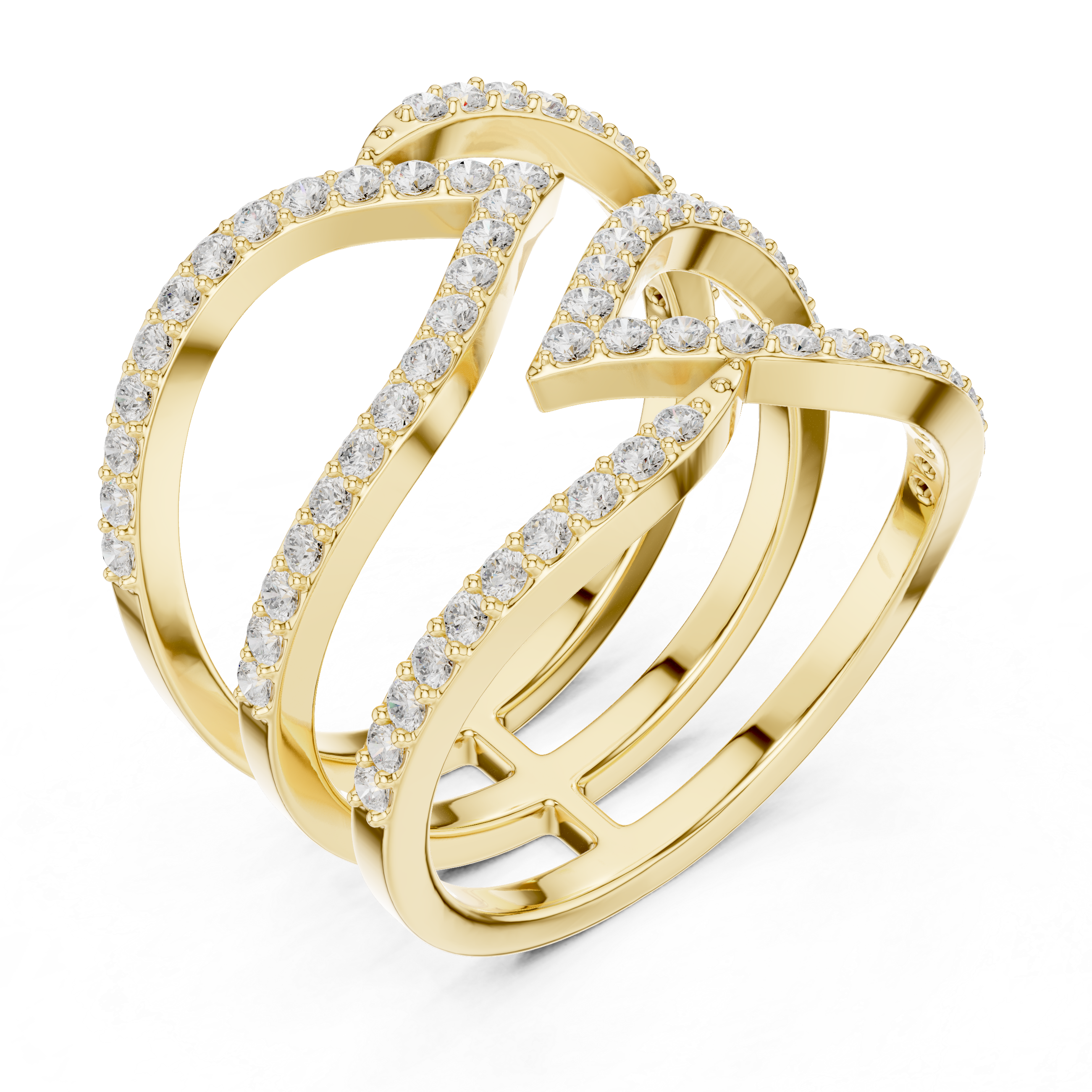 Round Diamond Multi Layer Twist Band Ring Elegant Crisscross Design
