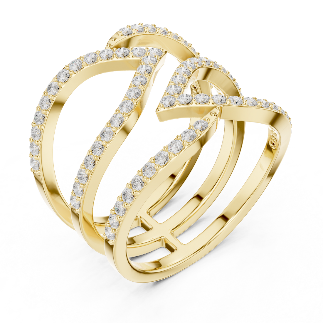 Round Diamond Multi Layer Twist Band Ring Elegant Crisscross Design