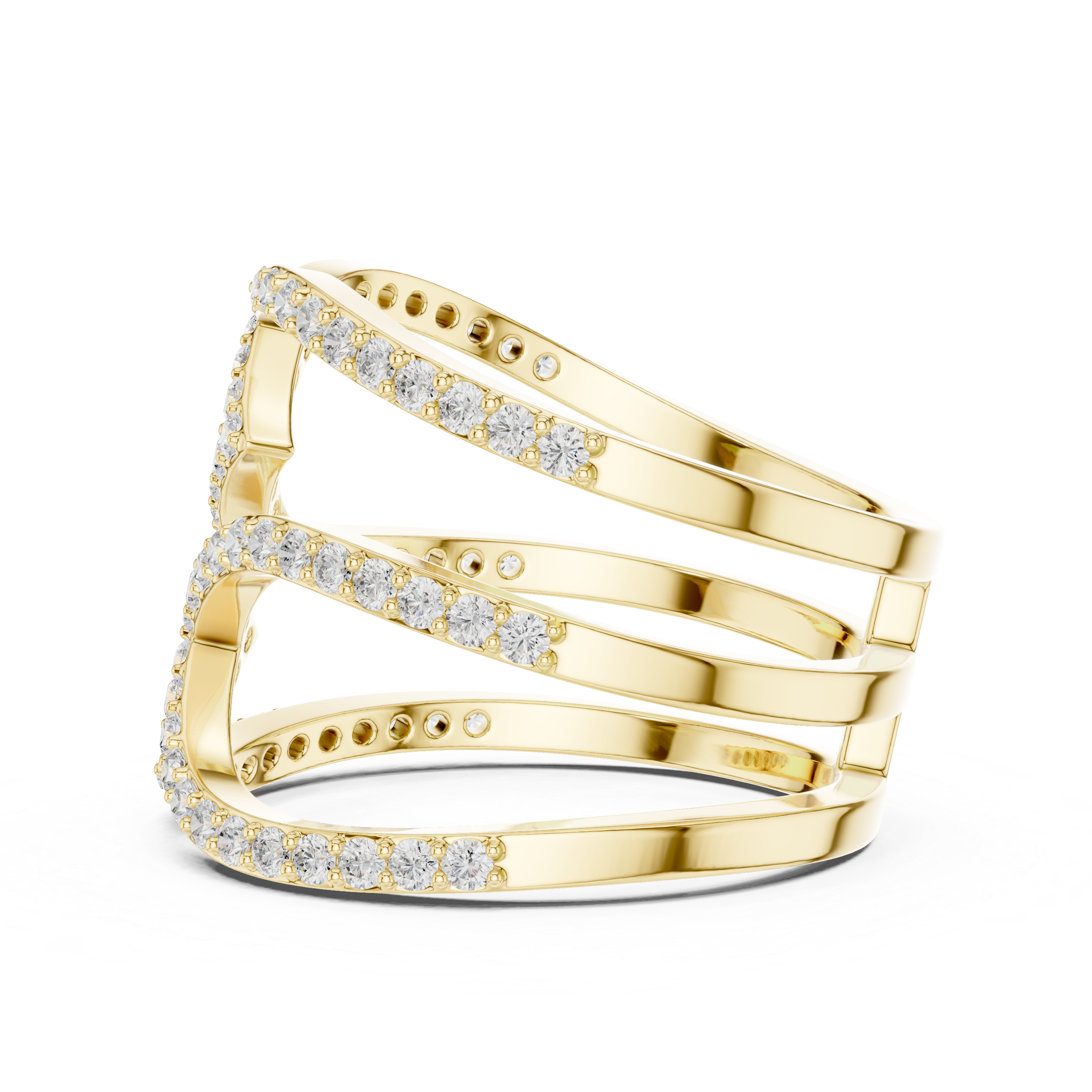 Round Diamond Multi Layer Twist Band Ring Elegant Crisscross Design
