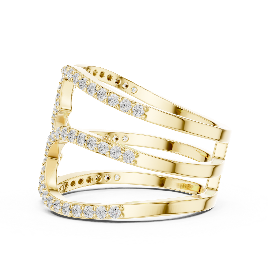 Round Diamond Multi Layer Twist Band Ring Elegant Crisscross Design