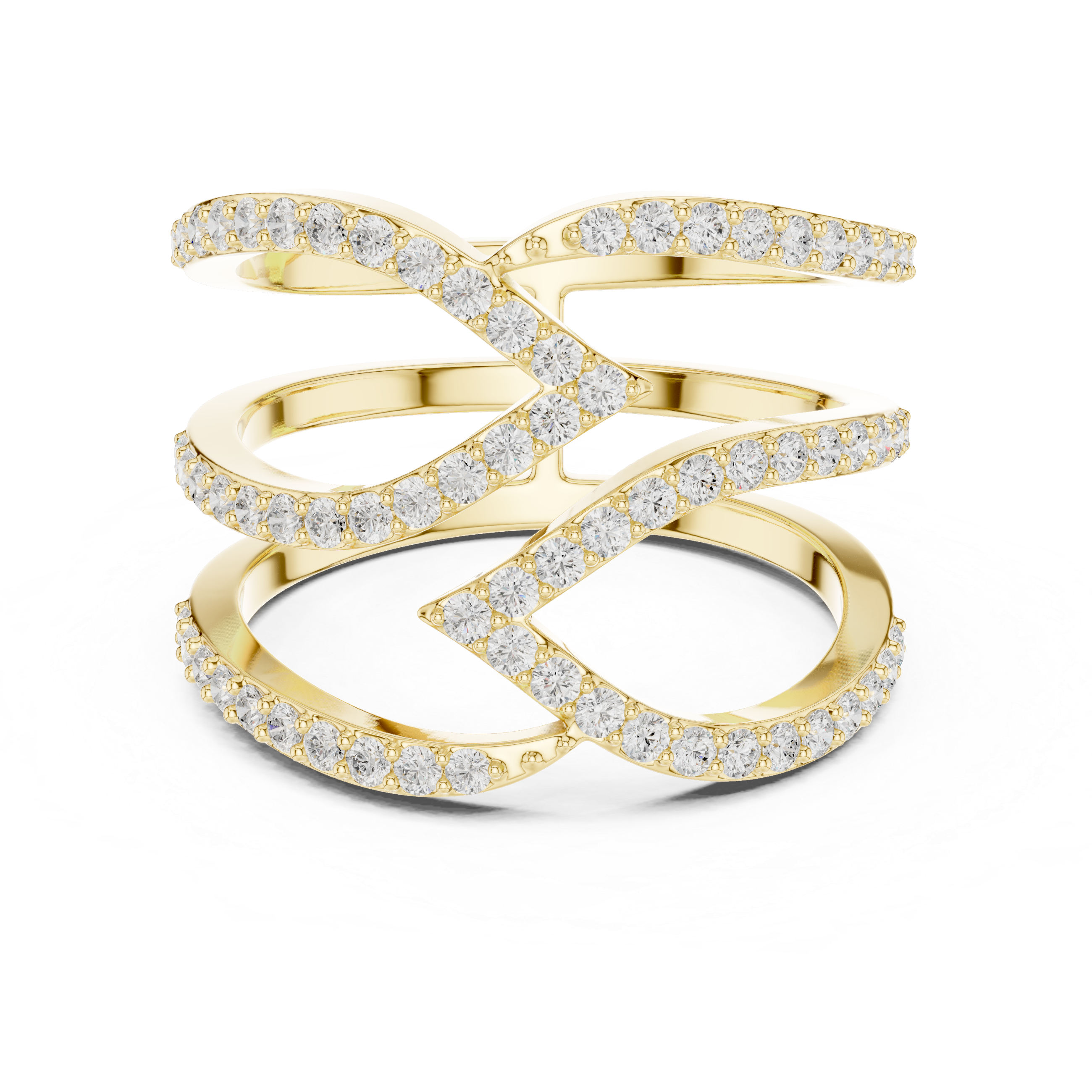 Round Diamond Multi Layer Twist Band Ring Elegant Crisscross Design