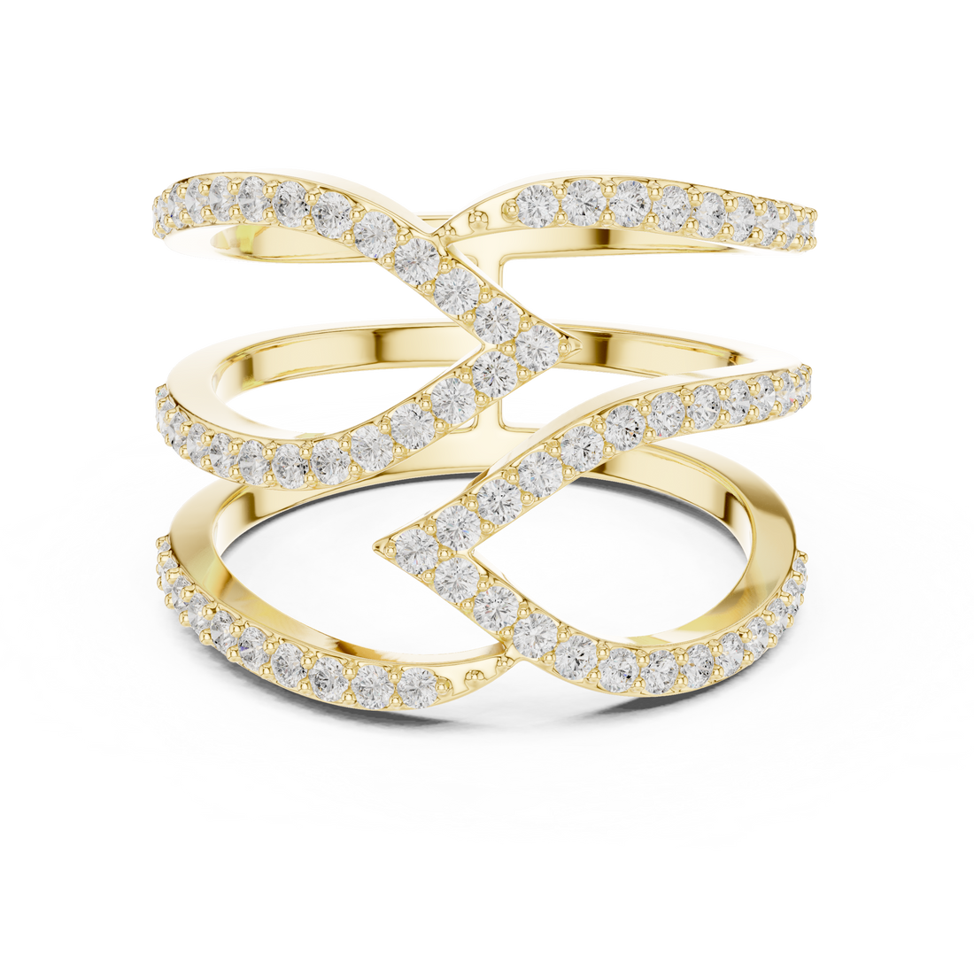 Round Diamond Multi Layer Twist Band Ring Elegant Crisscross Design