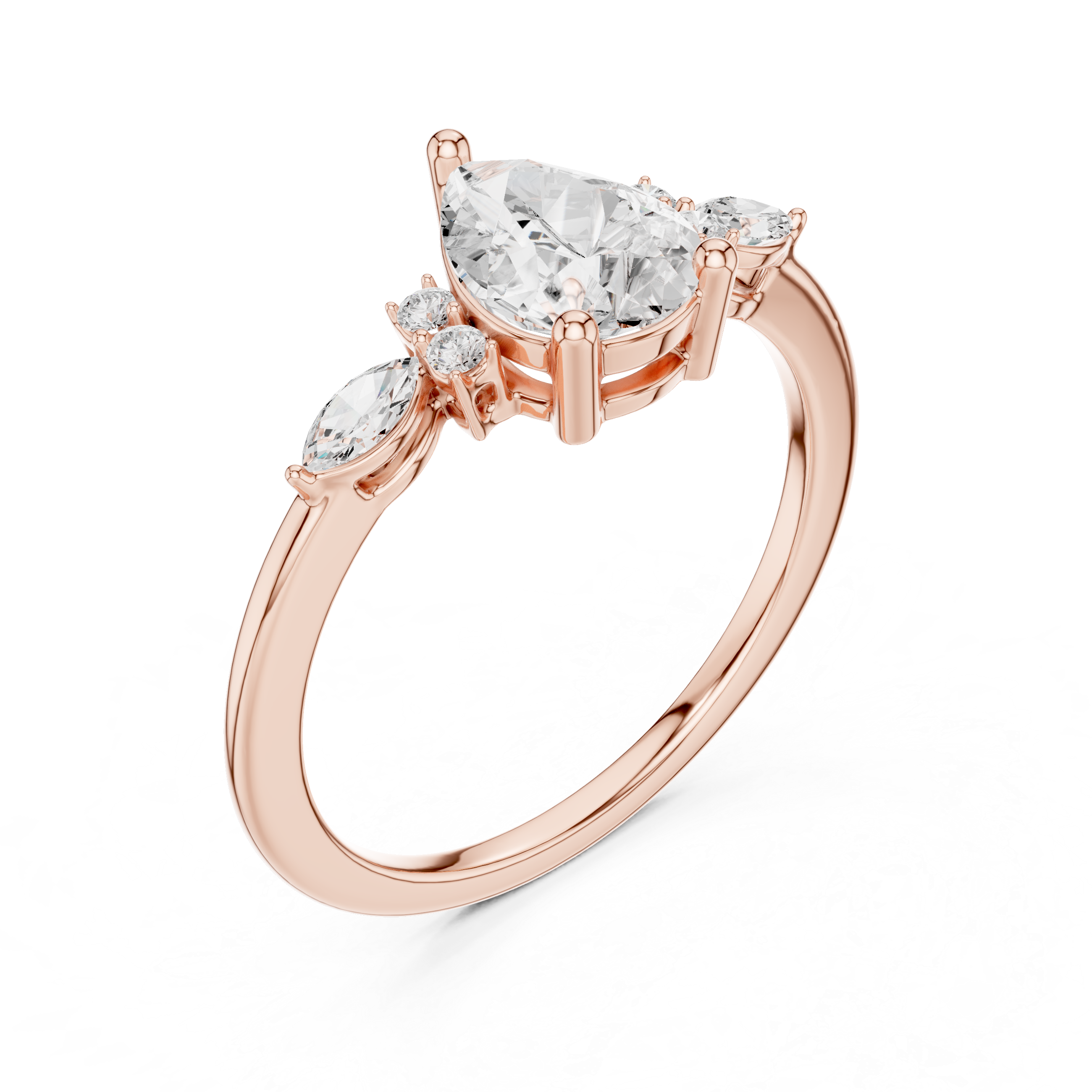 Pear and Marquise Diamond Side Stone Ring