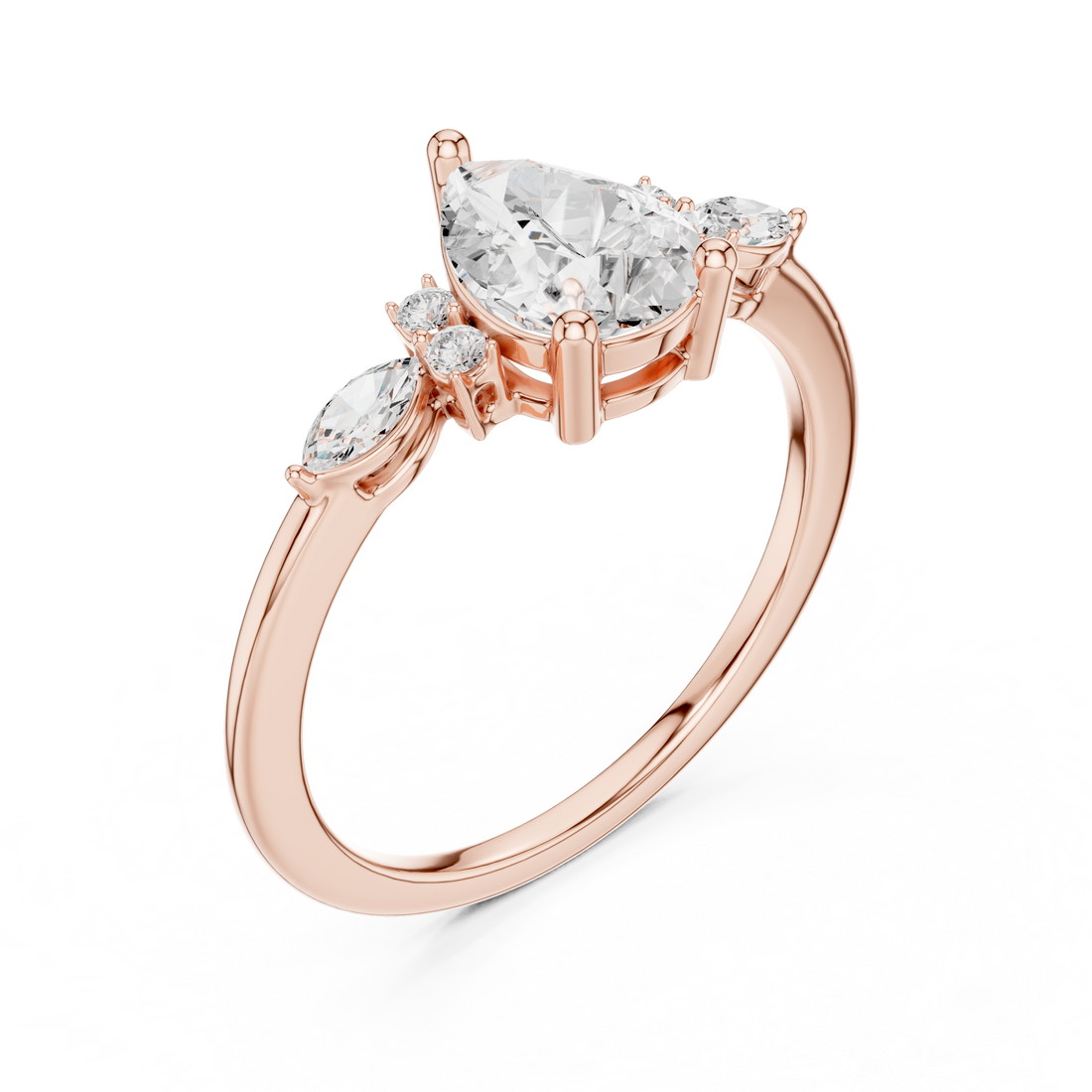 Pear and Marquise Diamond Side Stone Ring