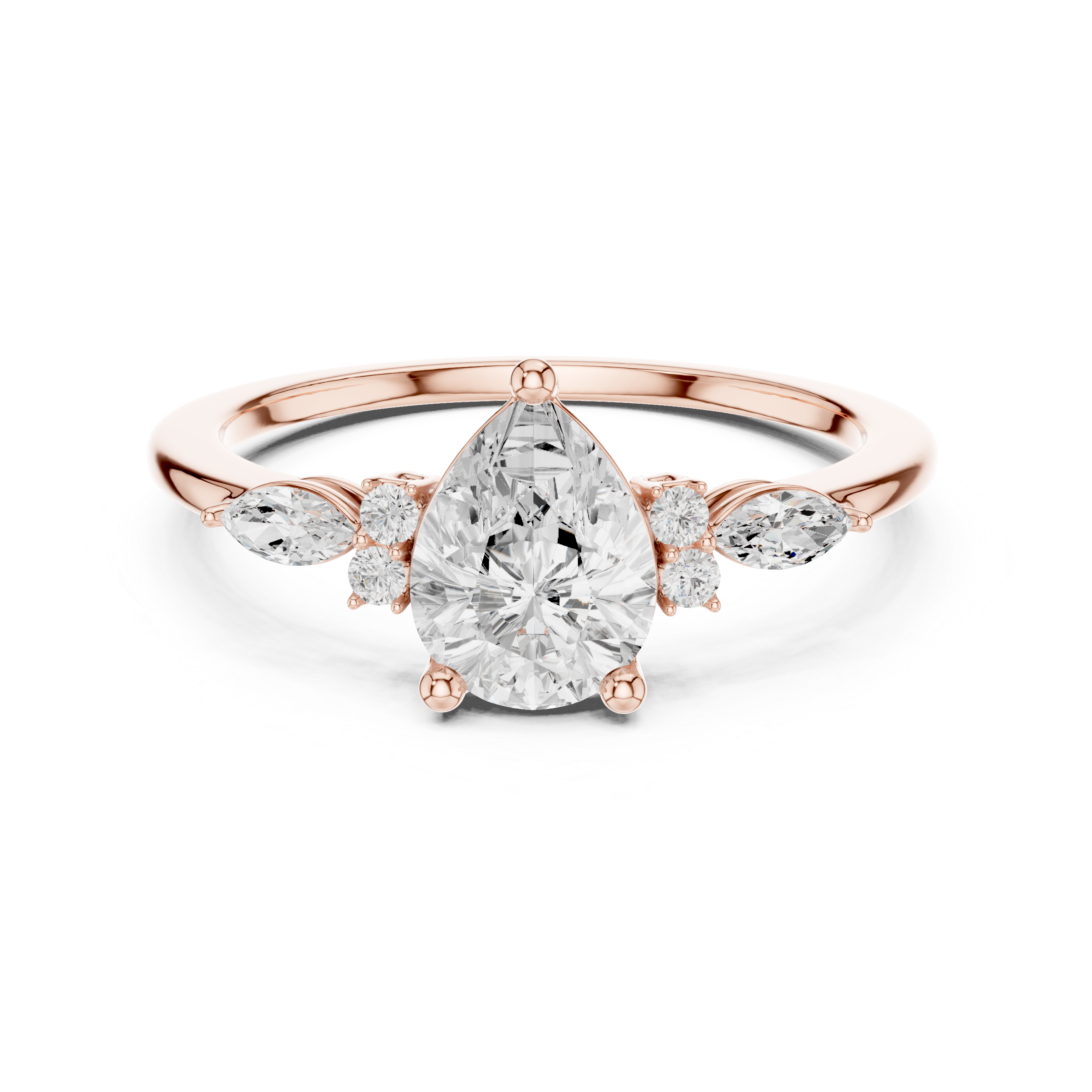 Pear and Marquise Diamond Side Stone Ring