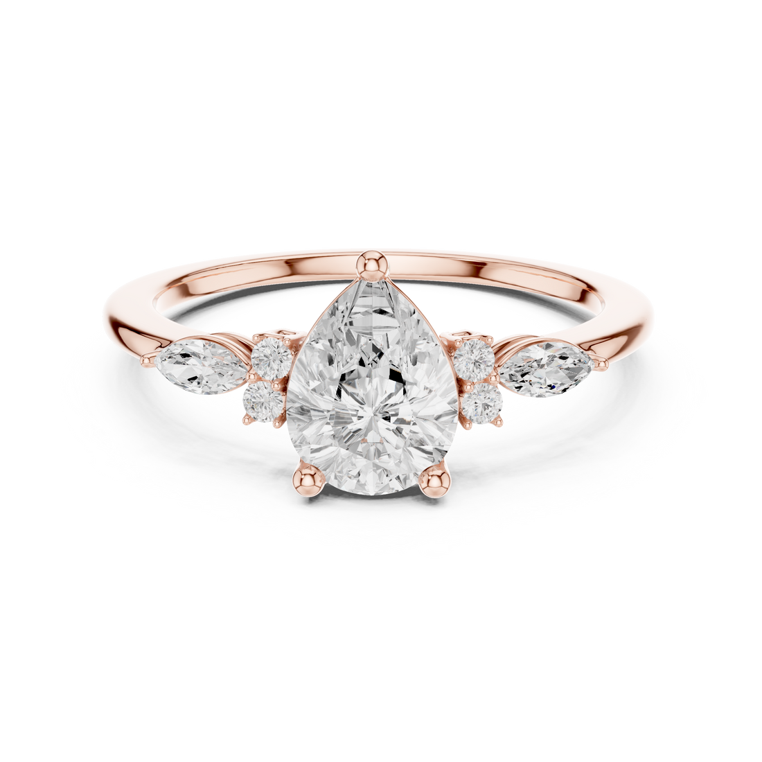 Pear and Marquise Diamond Side Stone Ring