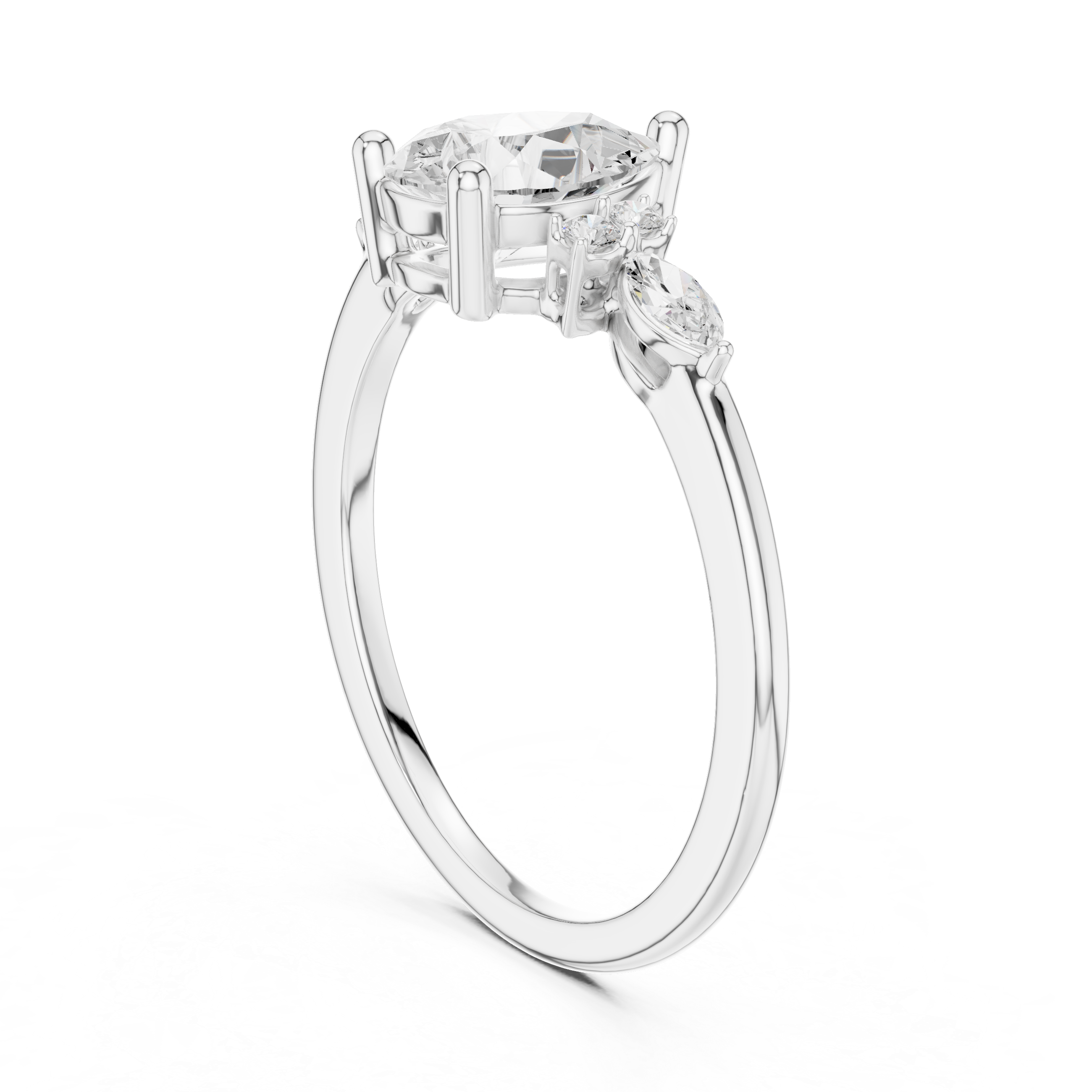 Pear and Marquise Diamond Side Stone Ring
