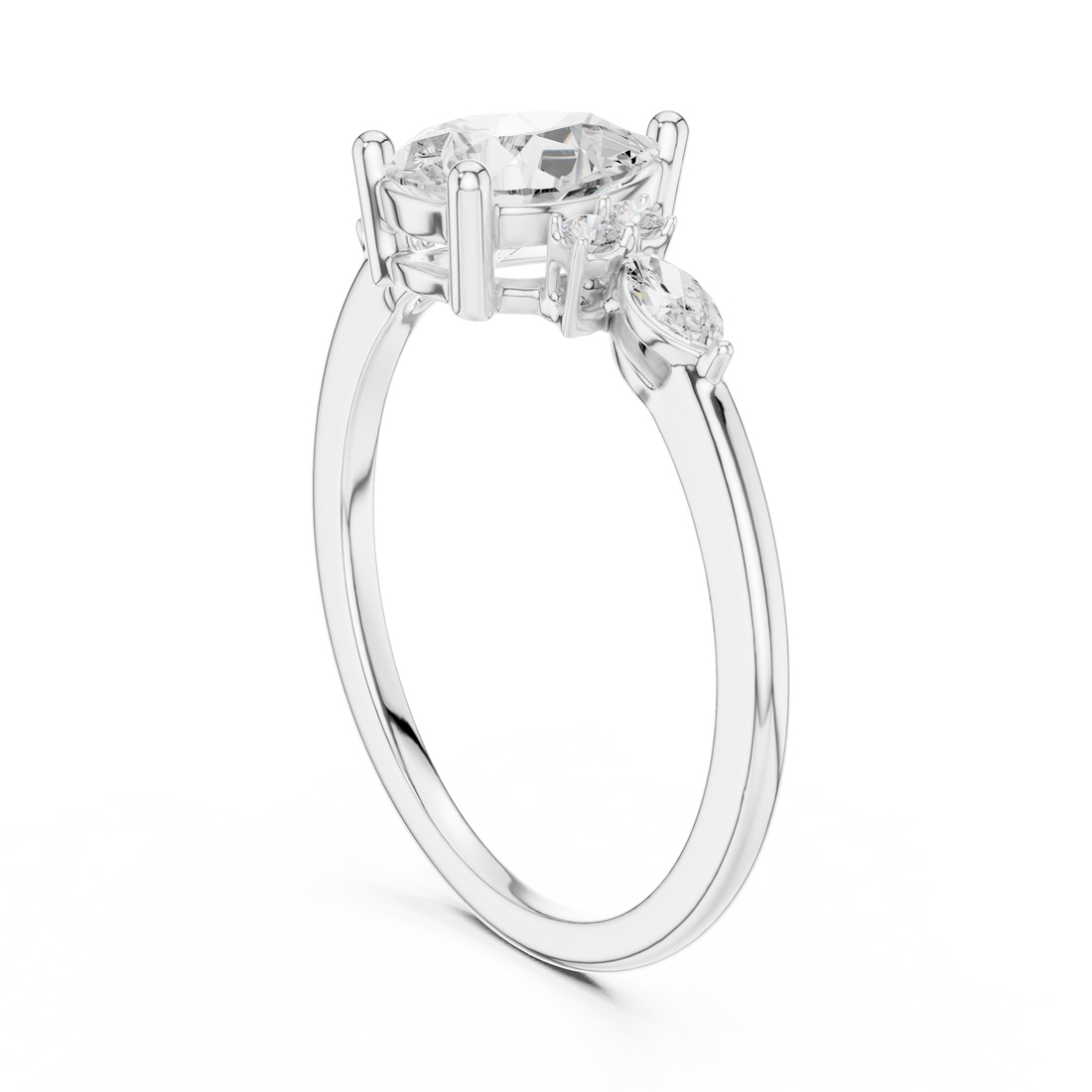 Pear and Marquise Diamond Side Stone Ring