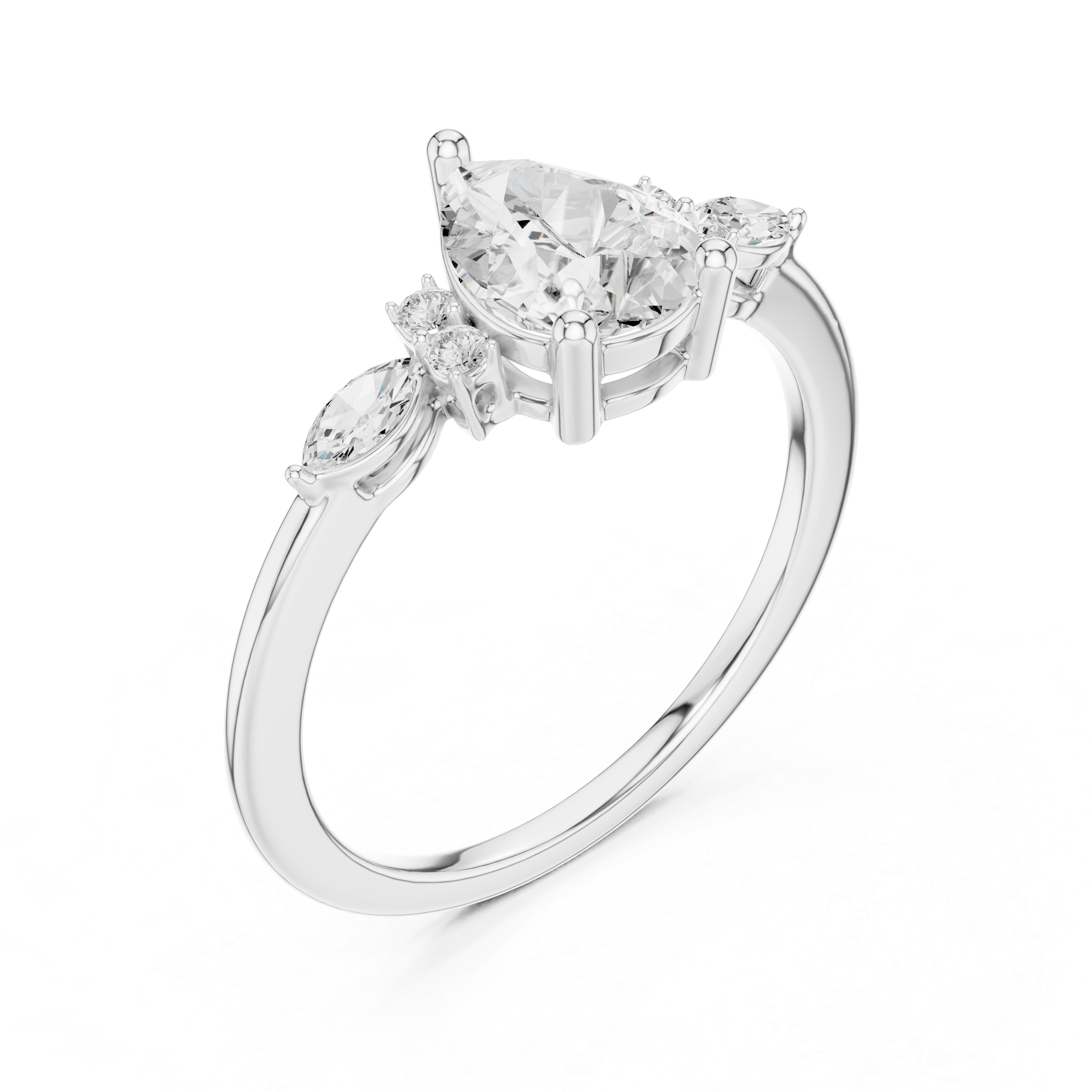 Pear and Marquise Diamond Side Stone Ring