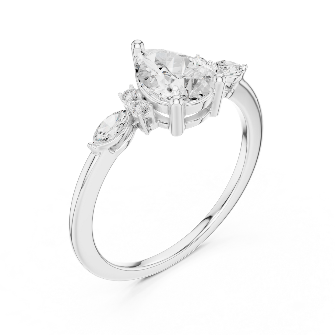 Pear and Marquise Diamond Side Stone Ring