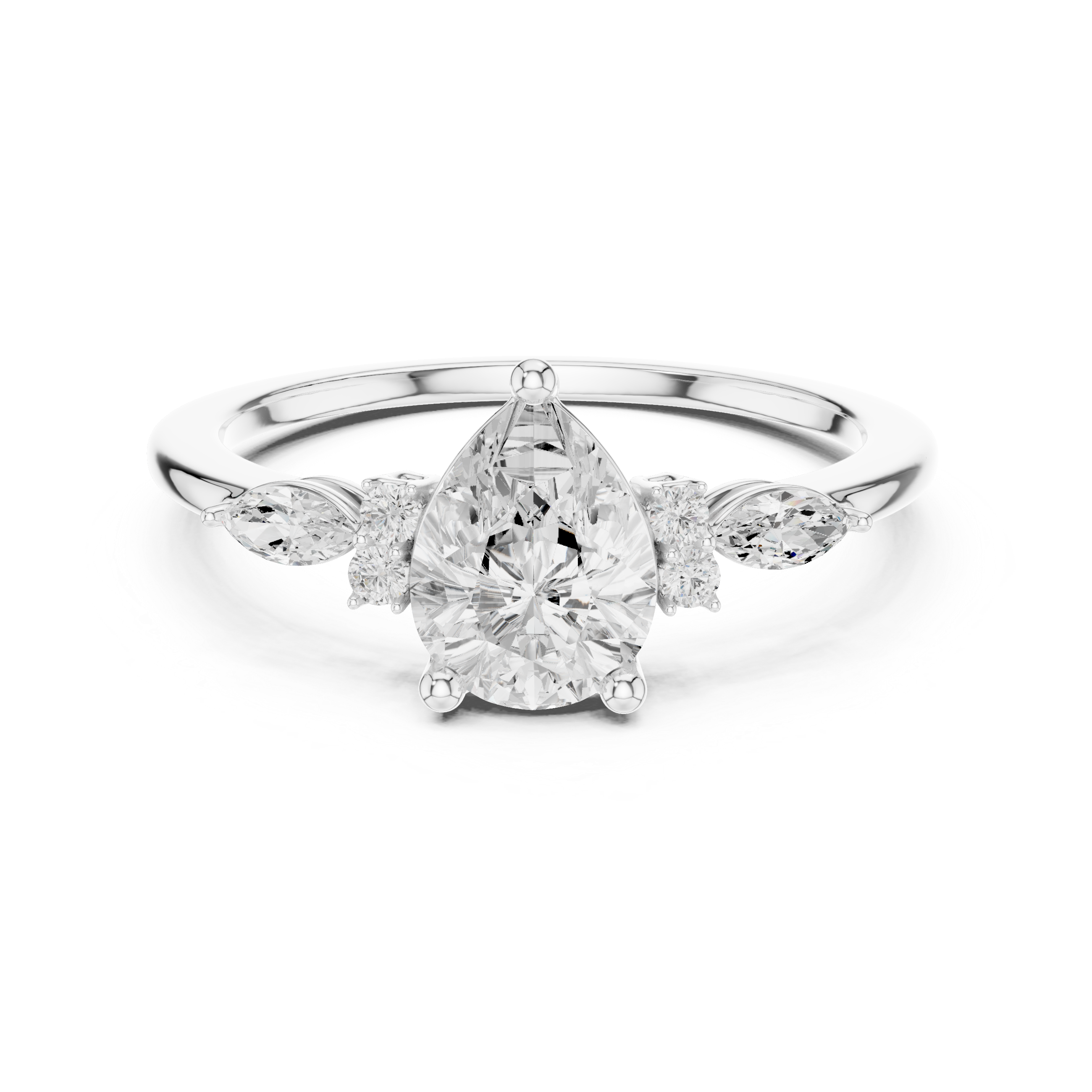 Pear and Marquise Diamond Side Stone Ring