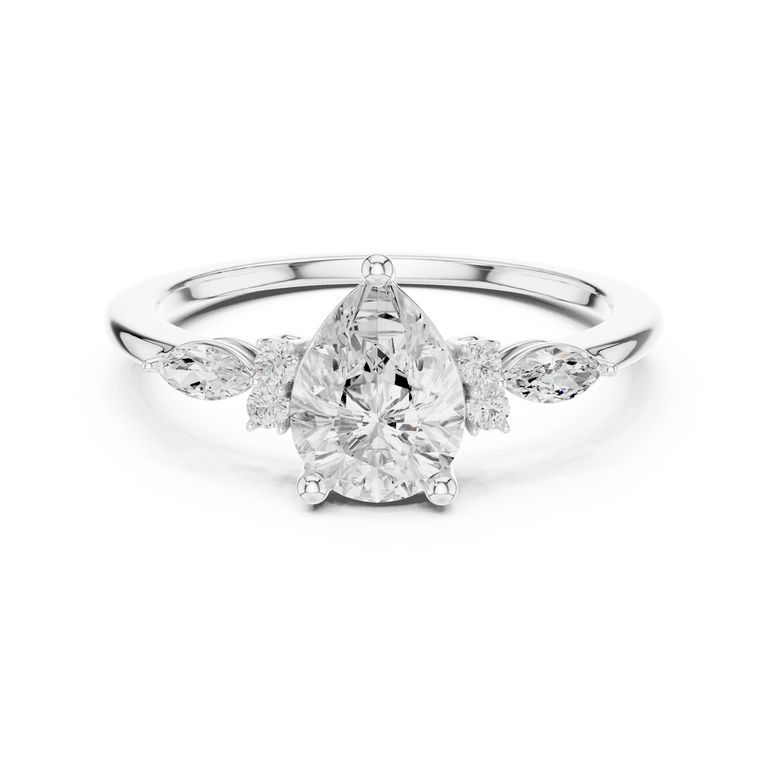 Pear and Marquise Diamond Side Stone Ring